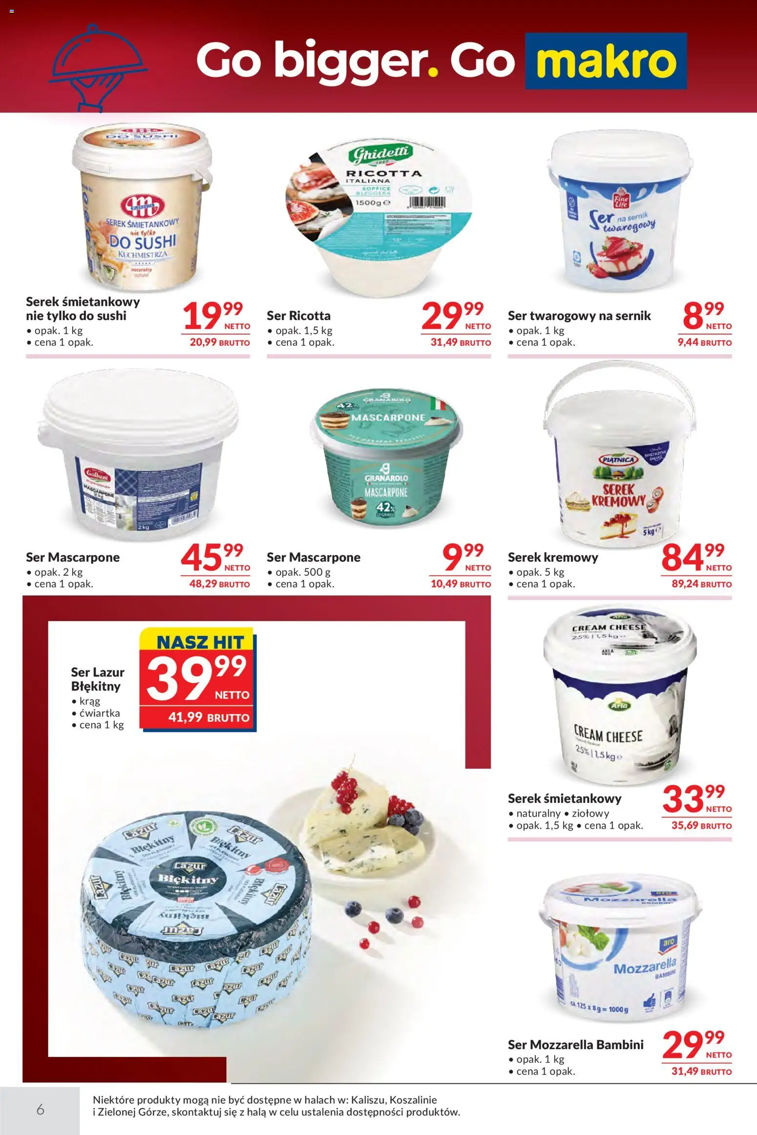 Makro gazetka - Oferta dla gastronomii od 04.08.2026 | Strona: 6 | Produkty: Cream cheese, Mascarpone, Ser mascarpone, Ser ricotta