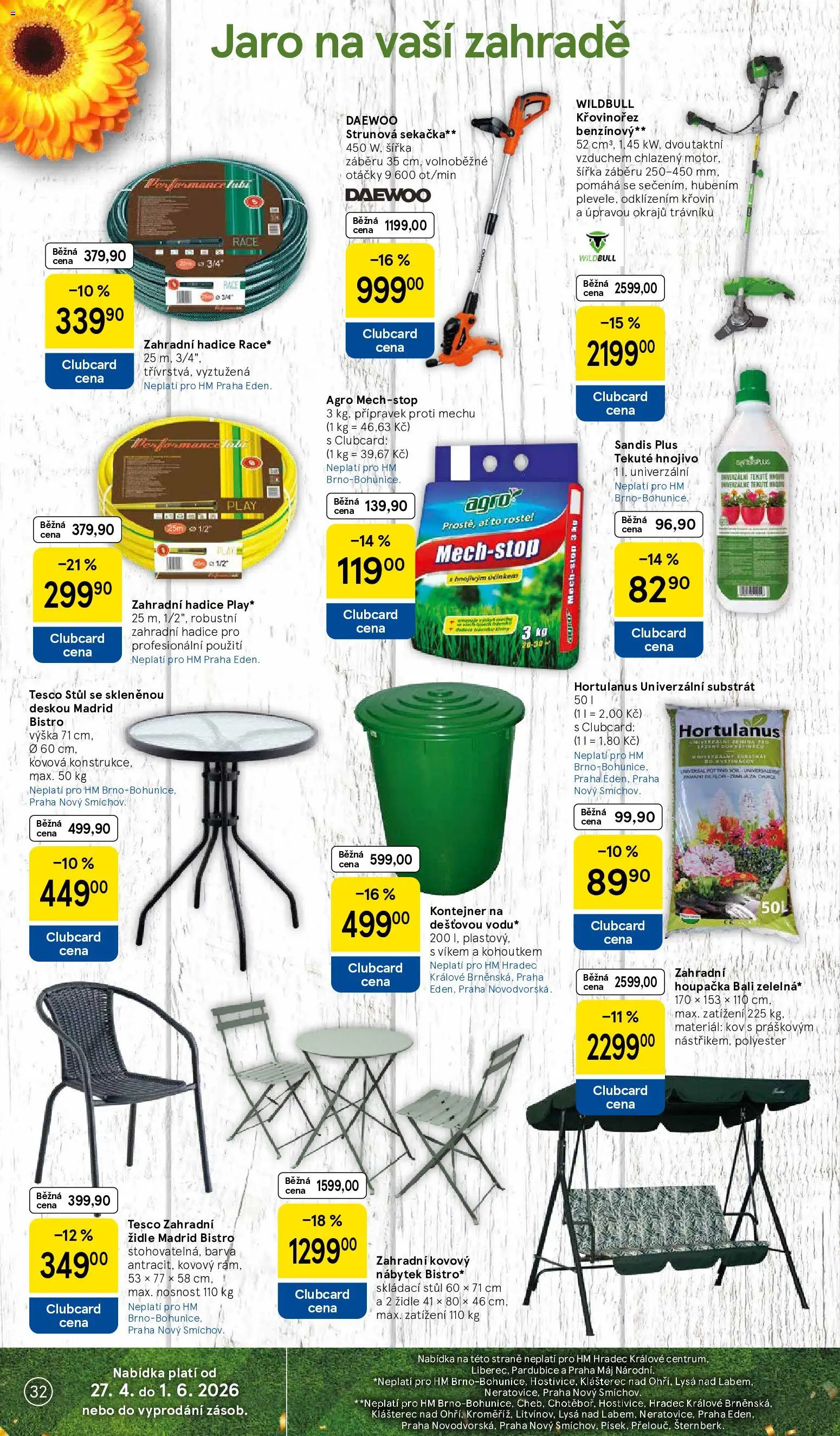 Tesco leták - Hypermarket od 20.05.2026 | Strana: 32 | Produkty: Strunová sekačka, Univerzální substrát, Nábytek, Hnojivo