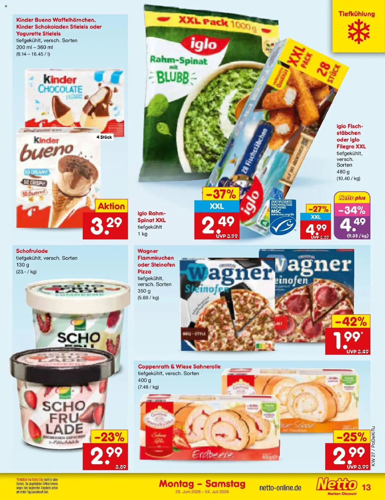 Netto Marken-Discount Prospekt Mistelbach – gültig ab 28.06.2026 | Seite: 17 | Produkte: Yogurette, Iglo, Fisch, Pizza