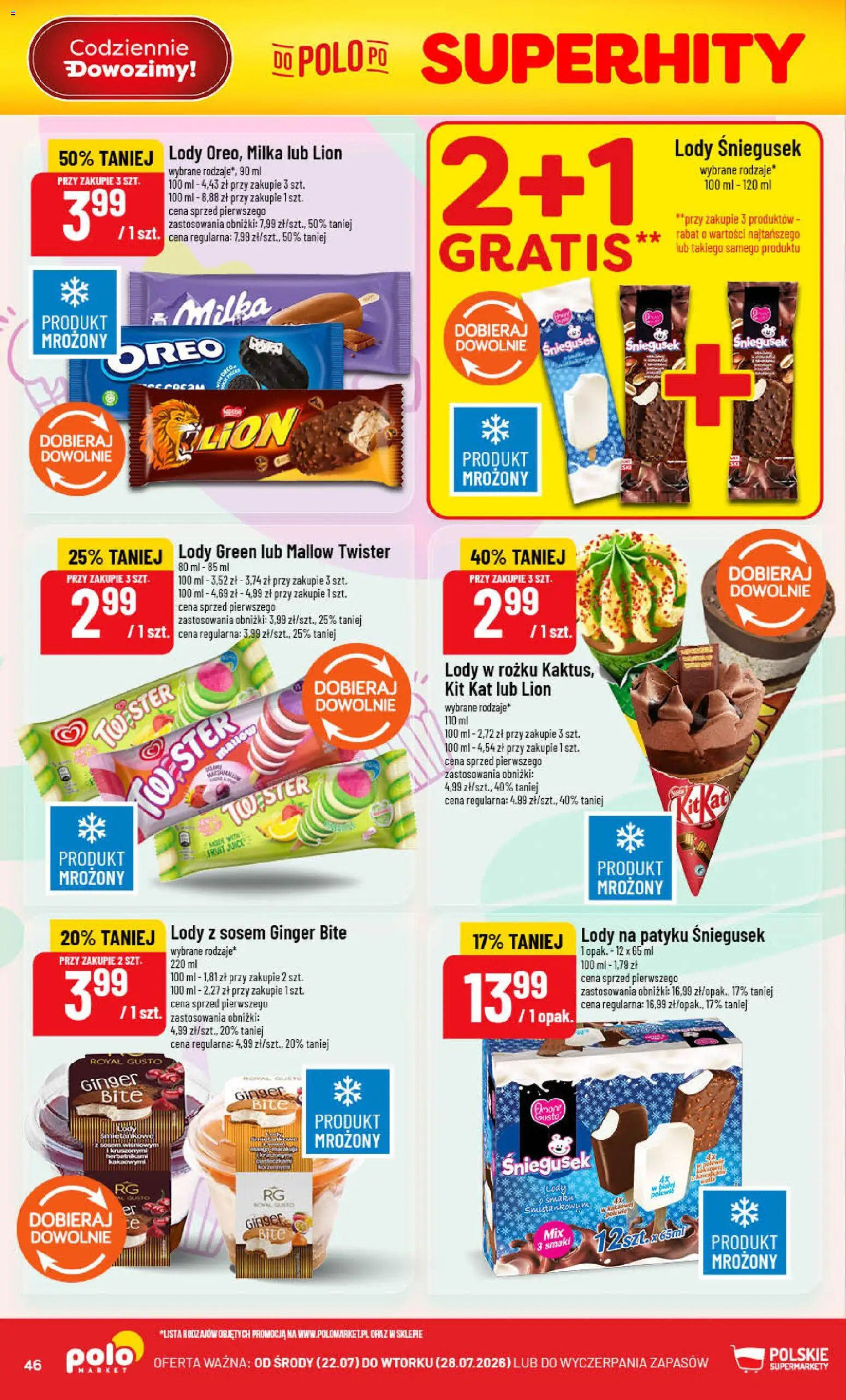 POLOmarket gazetka od 22.07.2026 | Strona: 46 | Produkty: Milka, Lody na patyku, Lody