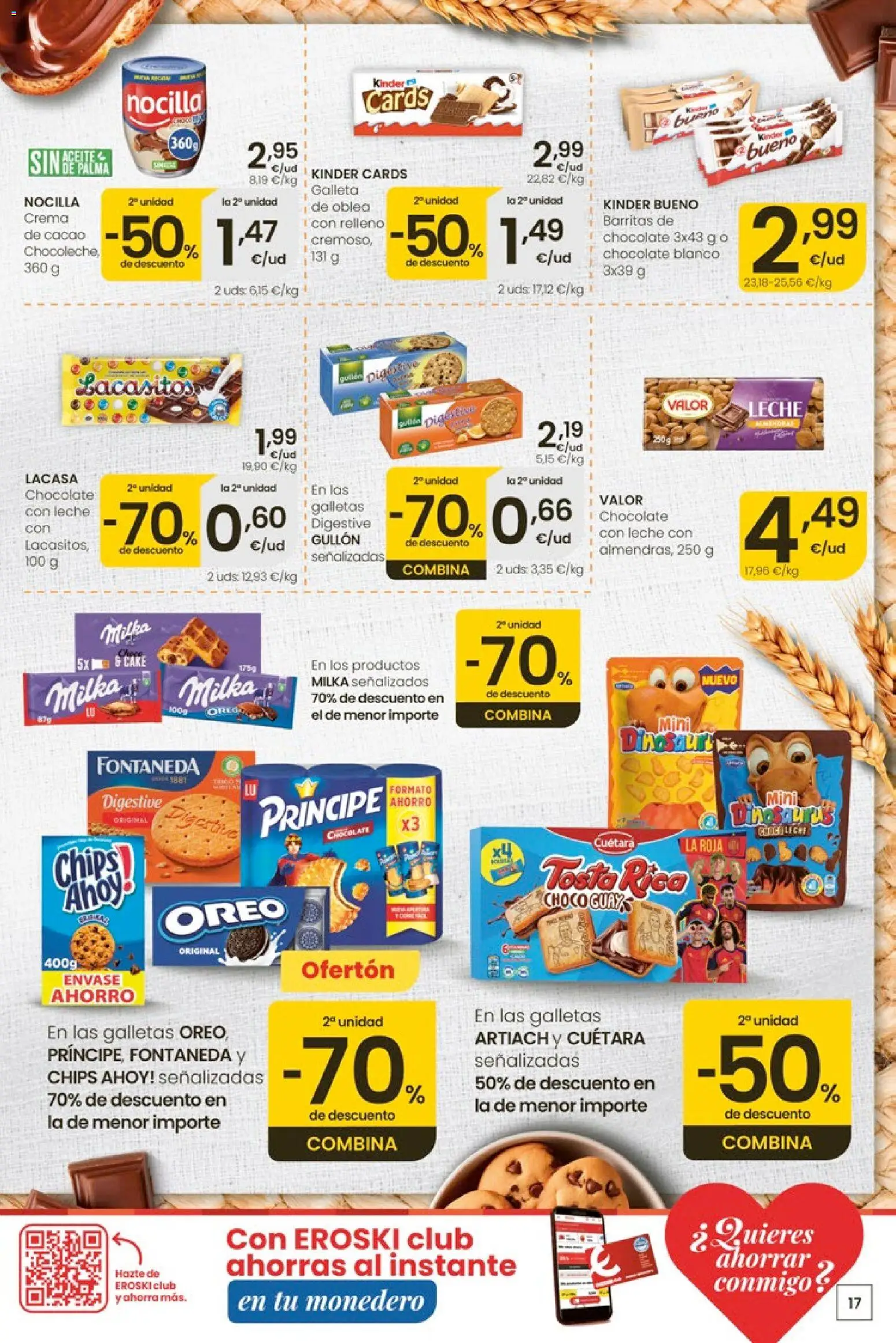 Eroski Ofertones de verano │ válido desde el 28.05.2026 | Página: 17 | Productos: Leche, Chocolate, Galletas, Φρυγανιές σικάλεως