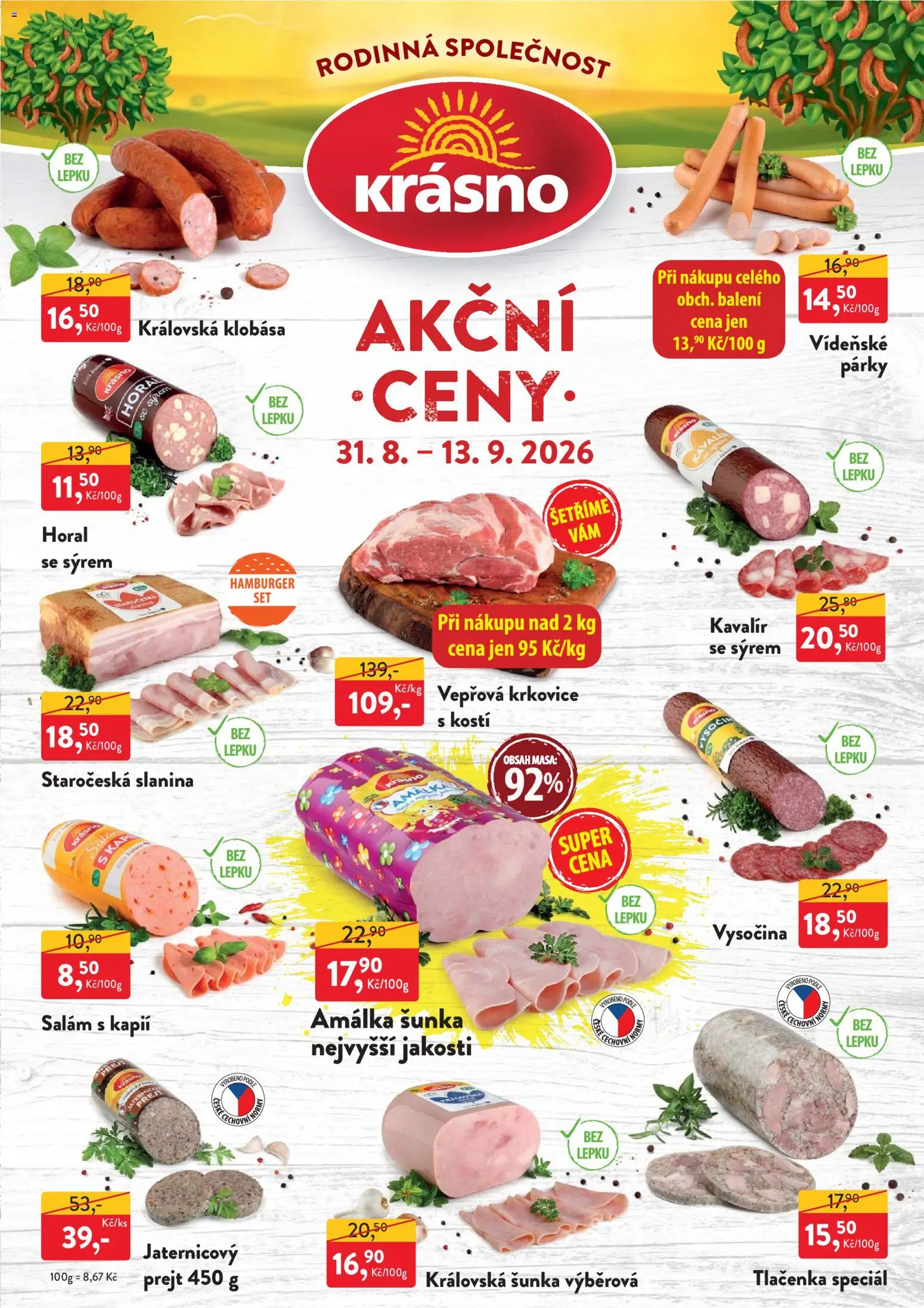 MP Krásno leták od 31.08.2026 | Strana: 1 | Produkty: Hamburger, Klobása, Krkovice, Vepřová krkovice