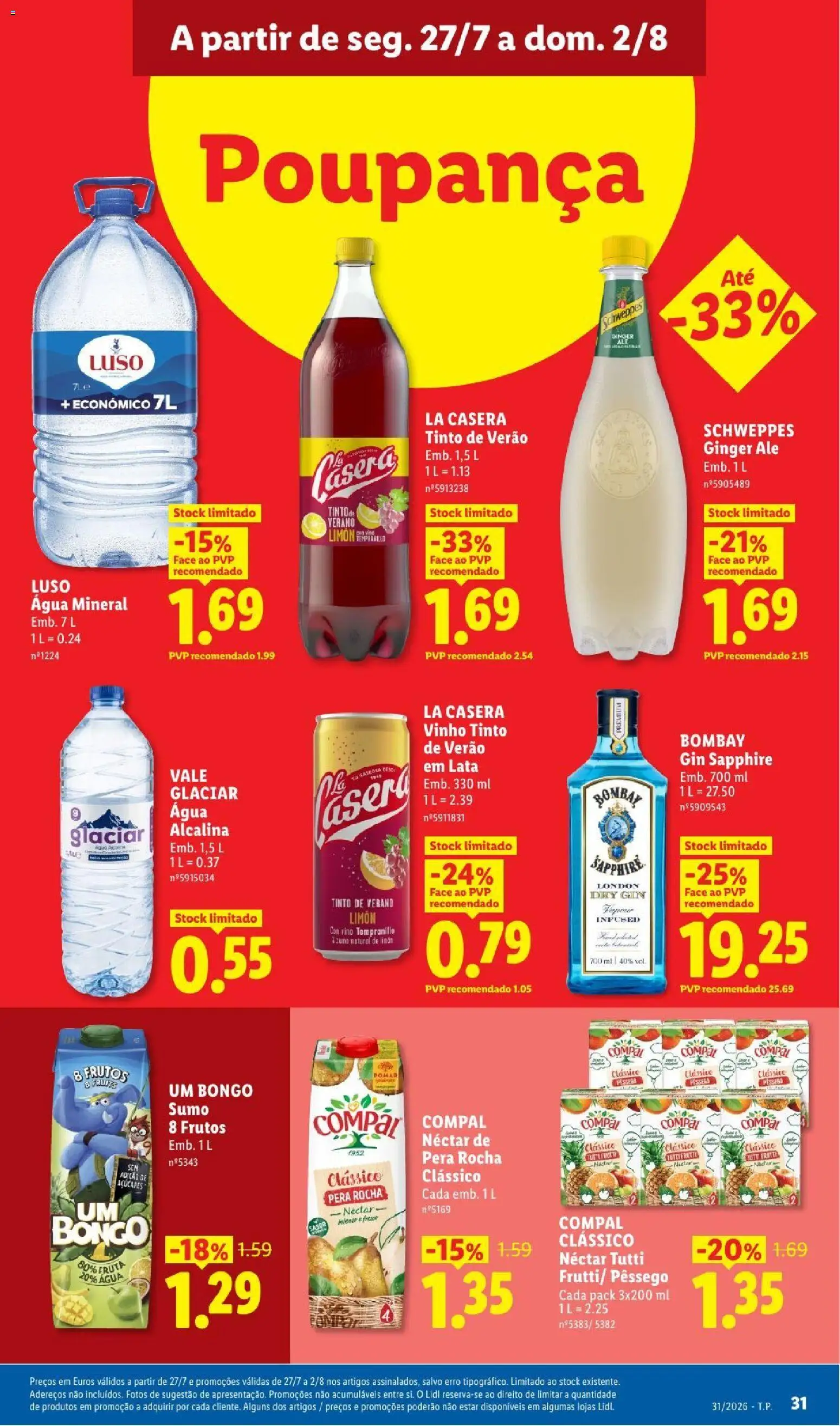 Lidl folheto │ válido de 27/07/2026 | Página: 31 | Produtos: Sumo, Vinho, Gin, Água mineral