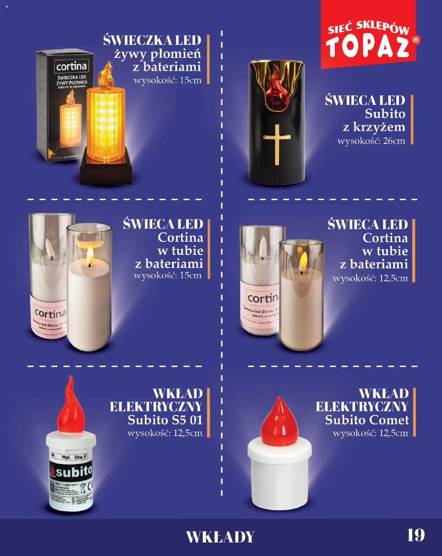 Topaz gazetka - Znicze od 09.10.2026 | Strona: 19 | Produkty: Świeca, Baterie