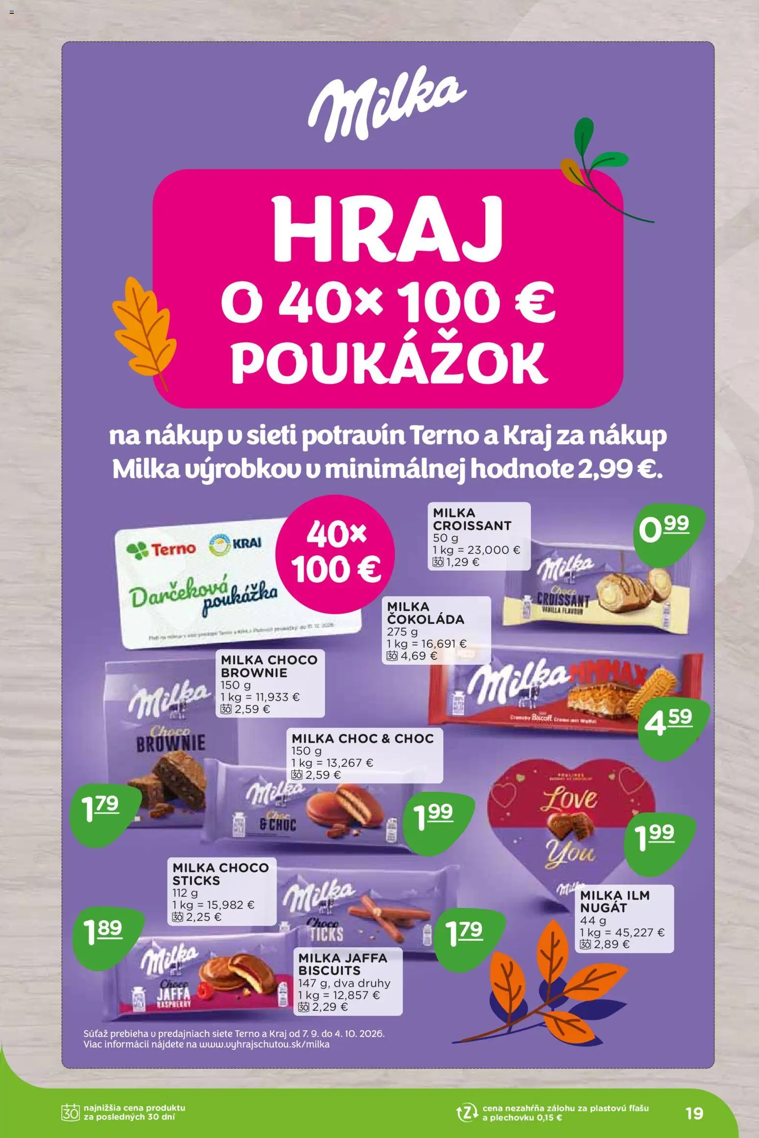 Nové Terno akcie – leták je platný od 07.09.2026 | Strana: 19 | Produkty: Croissant, Čokoláda, Milka