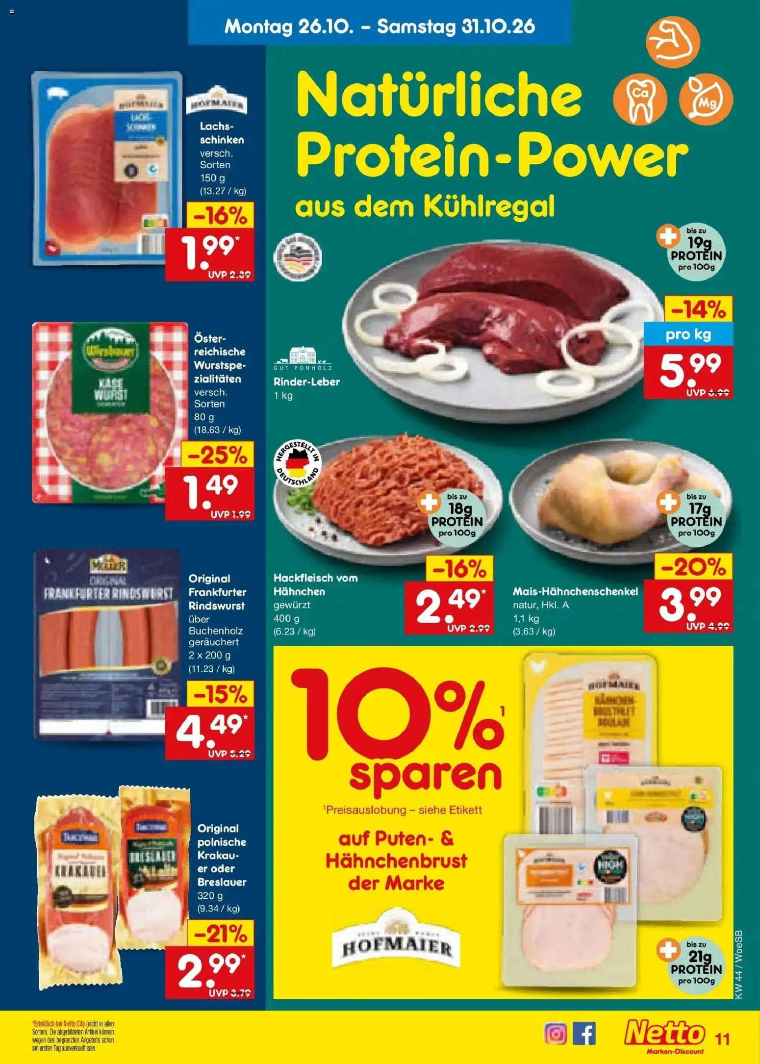 Netto Marken-Discount Prospekt Leonberg (ab 26.10.2026) » Angebote | Seite: 15 | Produkte: Hahnchen, Wurst, Hackfleisch, Hahnchenbrust