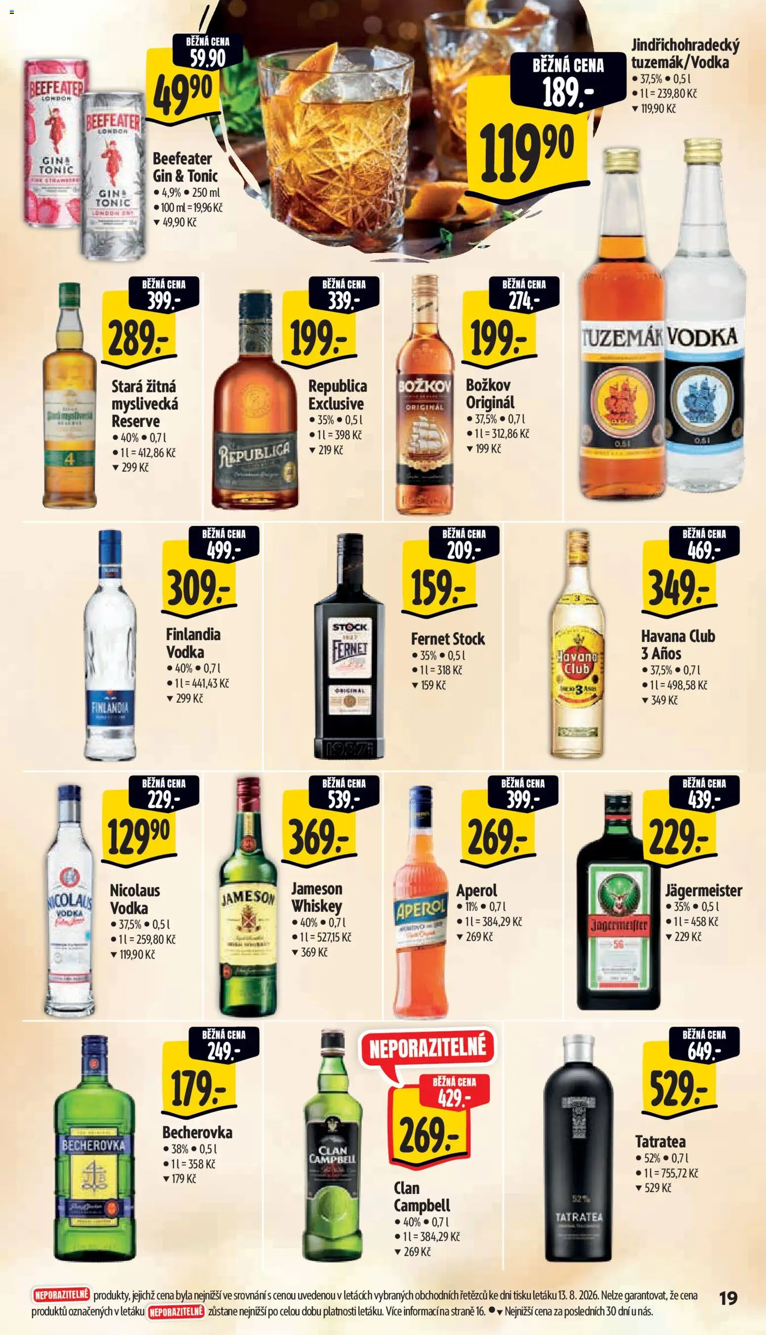 Albert leták - Supermarket od 19.08.2026 | Strana: 31 | Produkty: Beefeater gin, Jameson, Havana club, Aperol