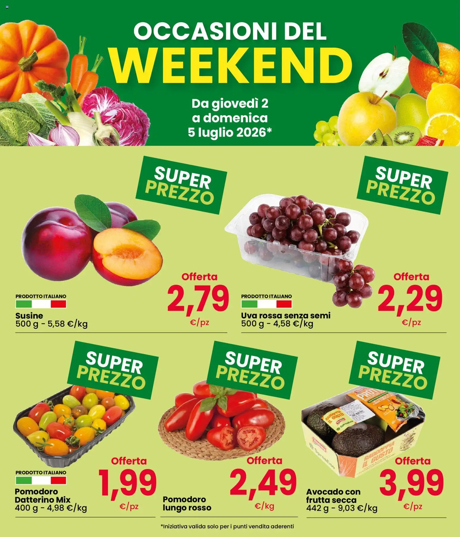 Volantino Interspar del 02/07/2026 | Pagina: 2 | Prodotti: Avocado, Frutta, Uva, Susine