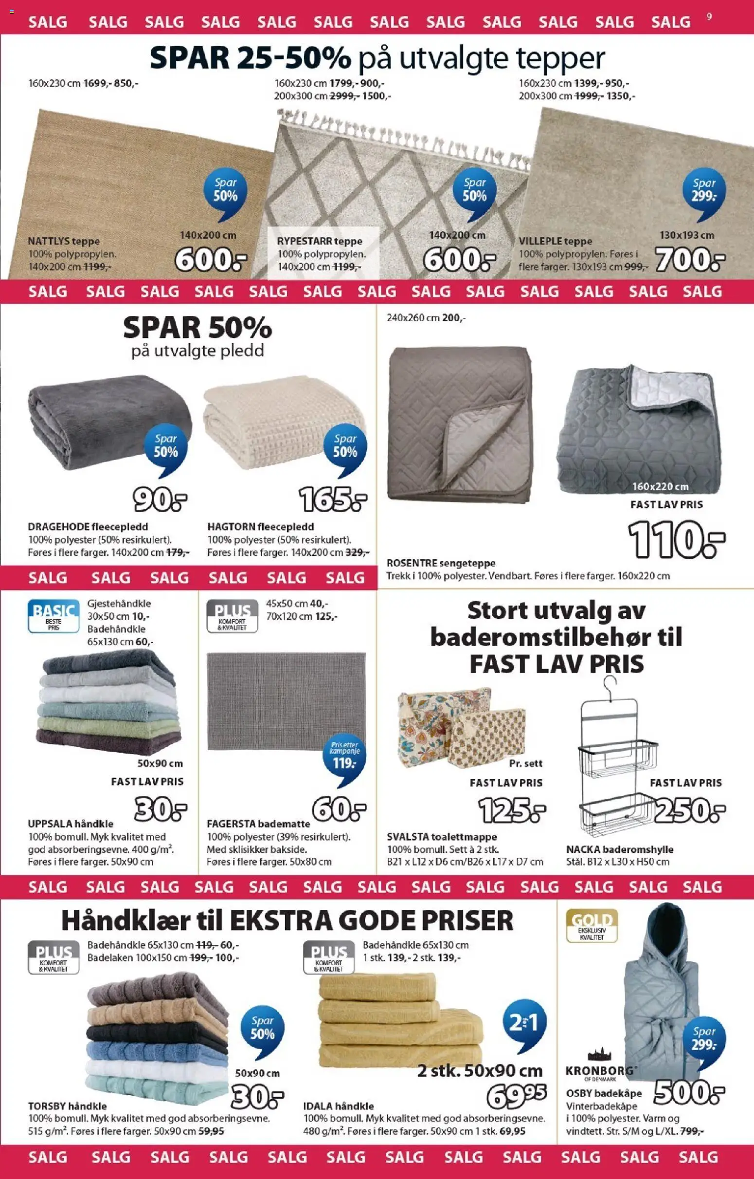 {H1} | Side: 9 | Produkter: Badekåpe, Pledd, Badematte, Håndklær