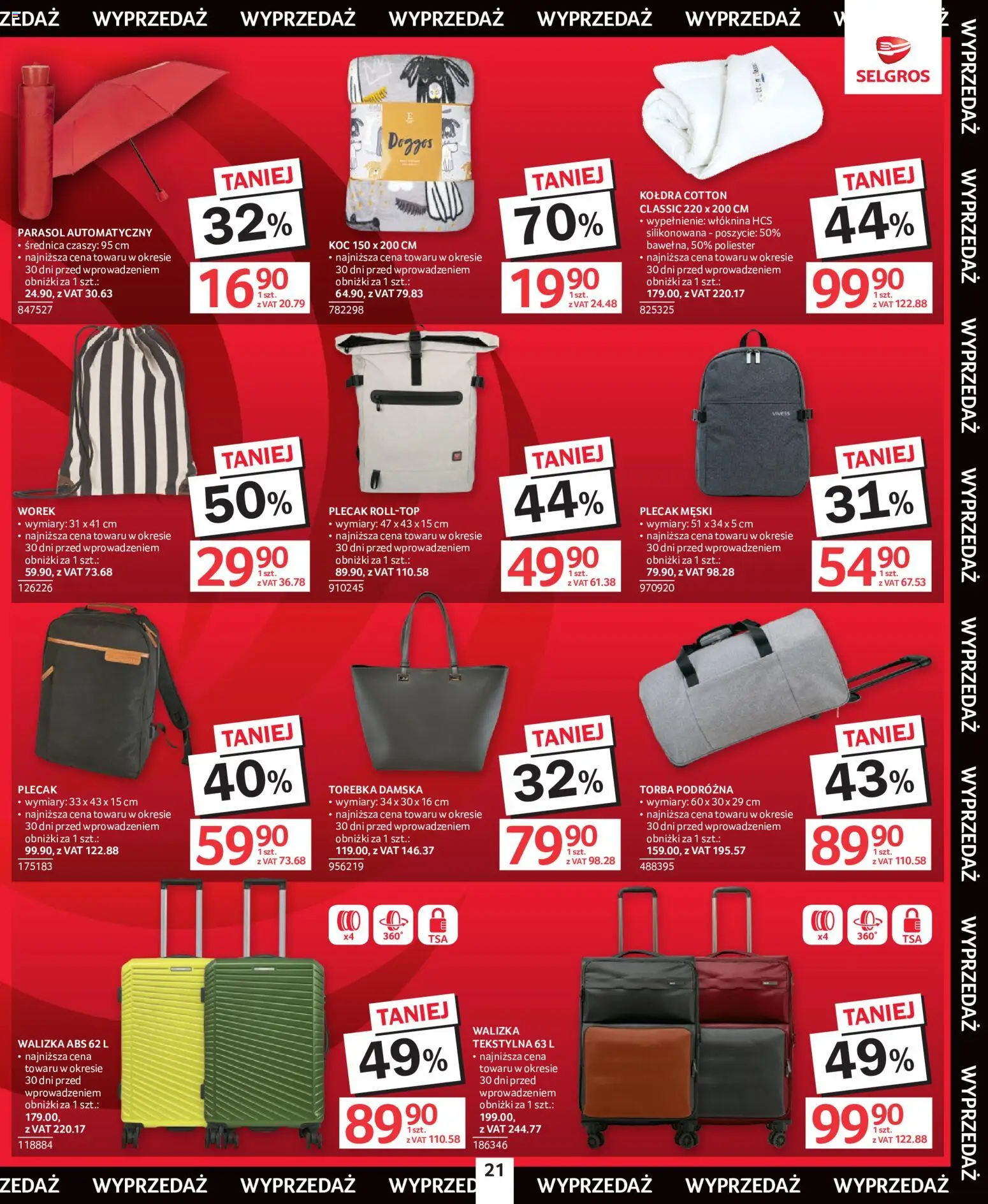 Selgros cash&carry gazetka - Totalna Wyprzedaż od 02.07.2026 | Strona: 21 | Produkty: Torebka, Plecak, Torba, Kołdra