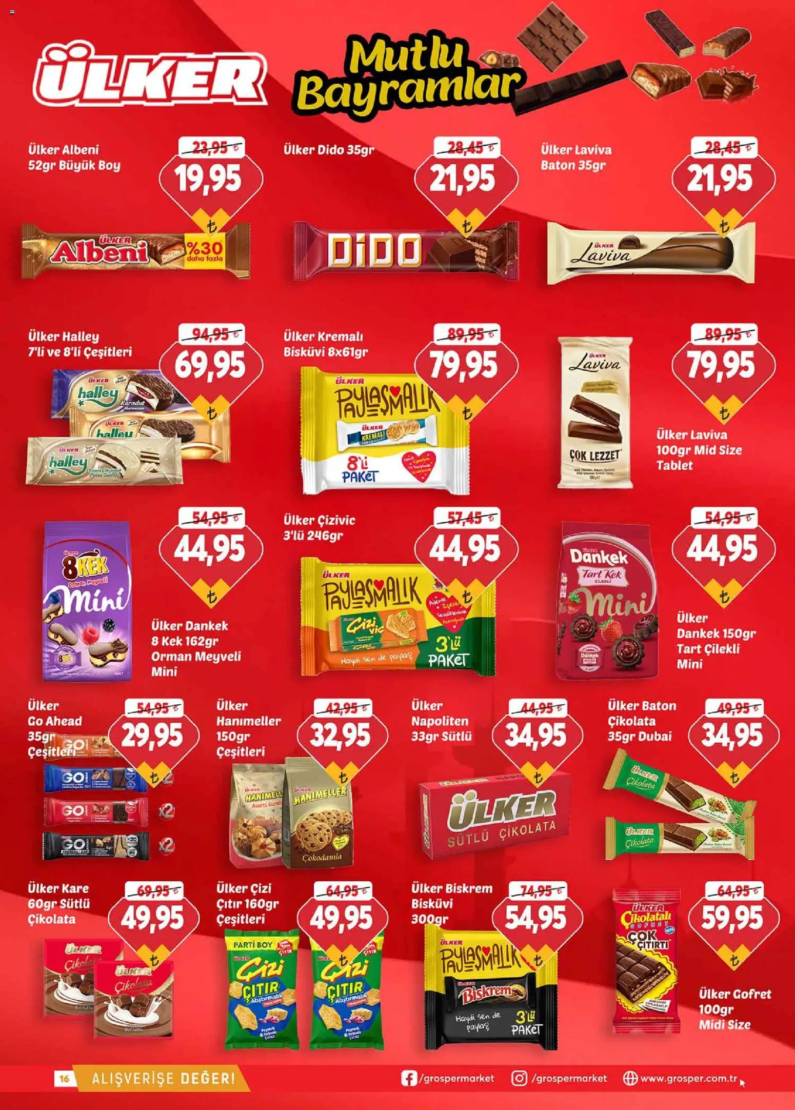 Grosper Katalog - 20.05.2026 tarihinden itibaren geçerlidir | Sayfa: 16 | Ürünler: Çikolata, Orman meyveli tart, Tablet, Bisküvi