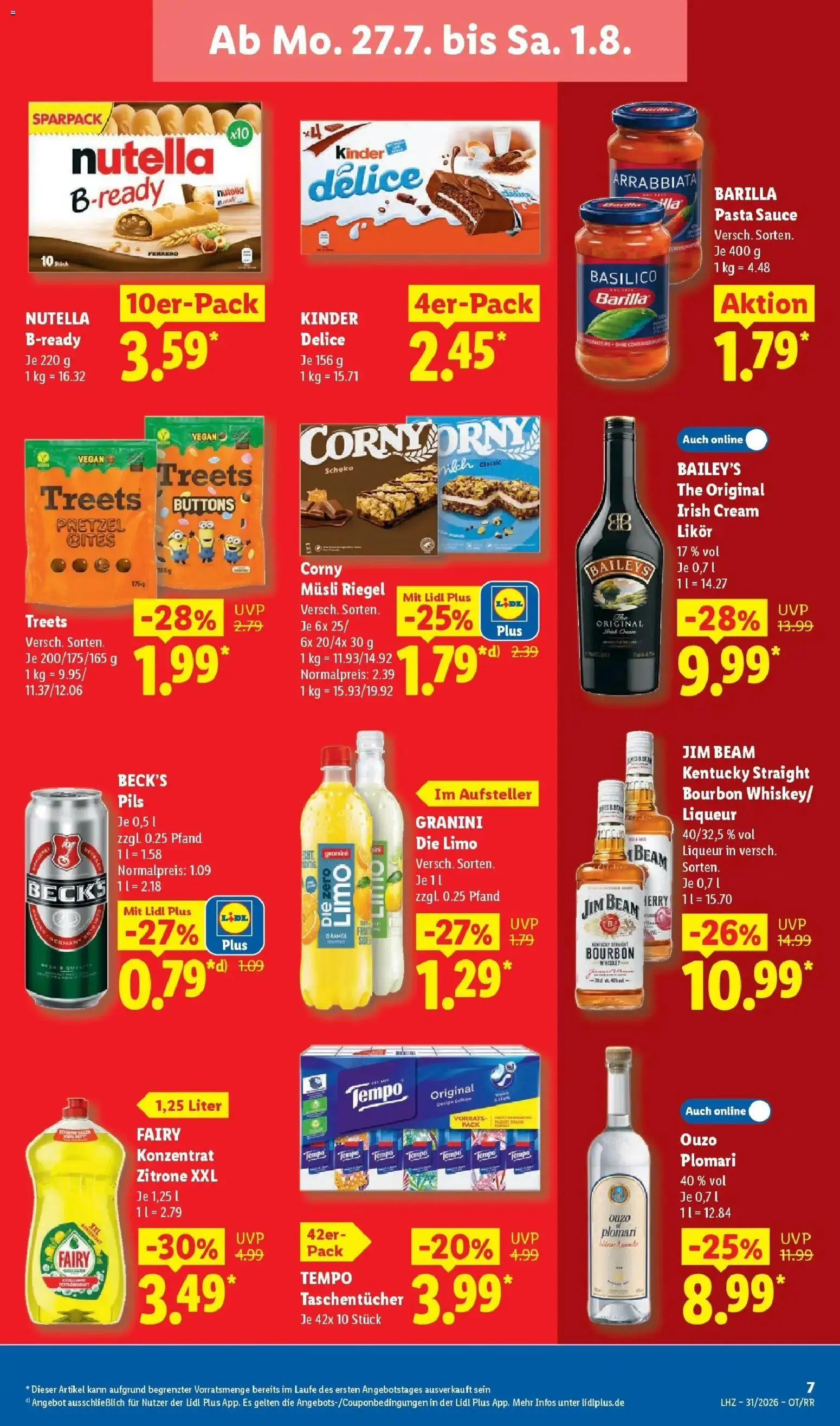 Lidl Prospekt Senftenberg – gültig ab 27.07.2026 | Seite: 17 | Produkte: Likör, Nutella, Tempo, Baileys
