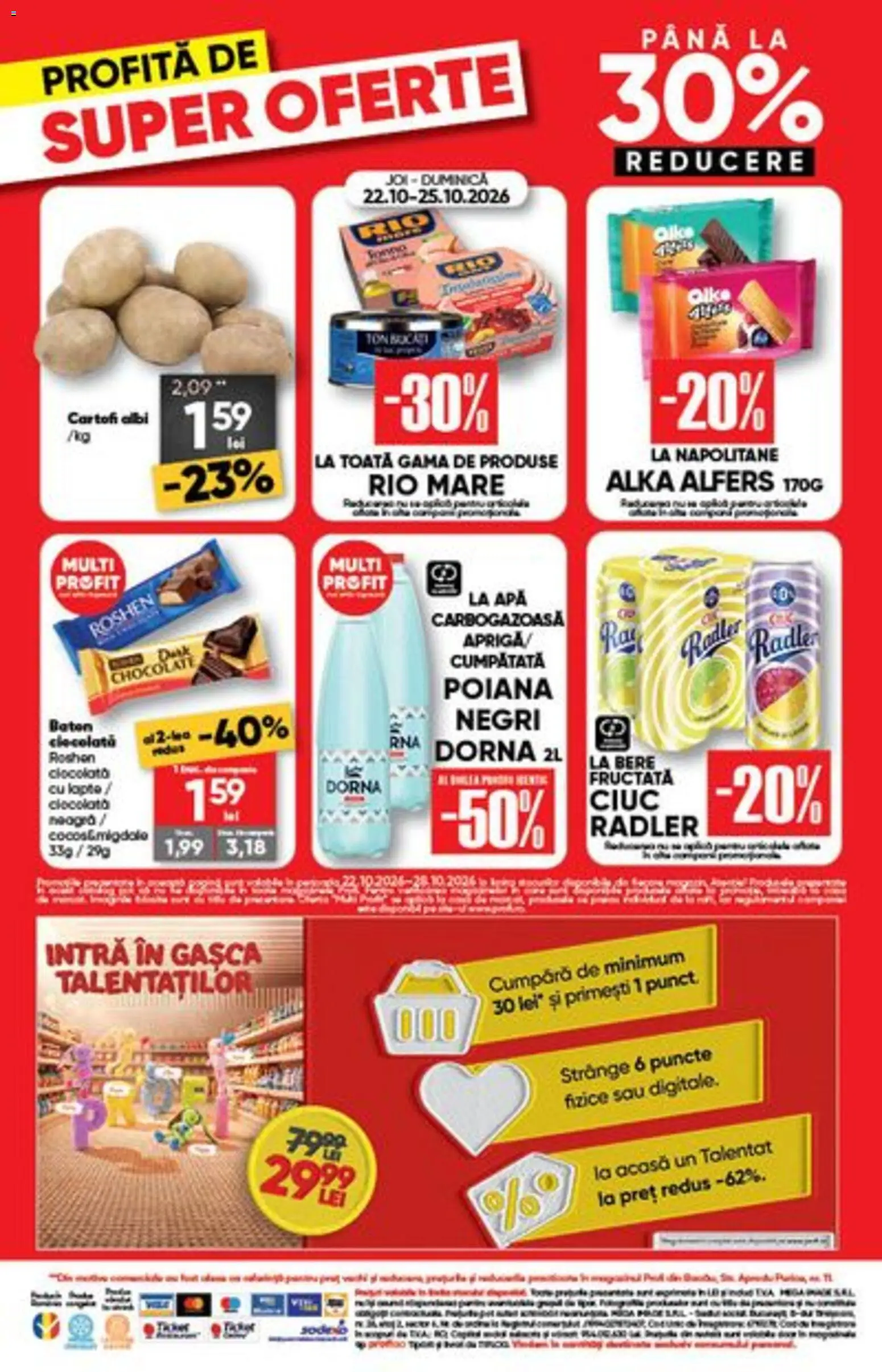 Noul catalog Profi – valabil de la 22.10.2026 | Pagină: 4 | Produse: Apa carbogazoasa, Ciocolată, Bere, Apă