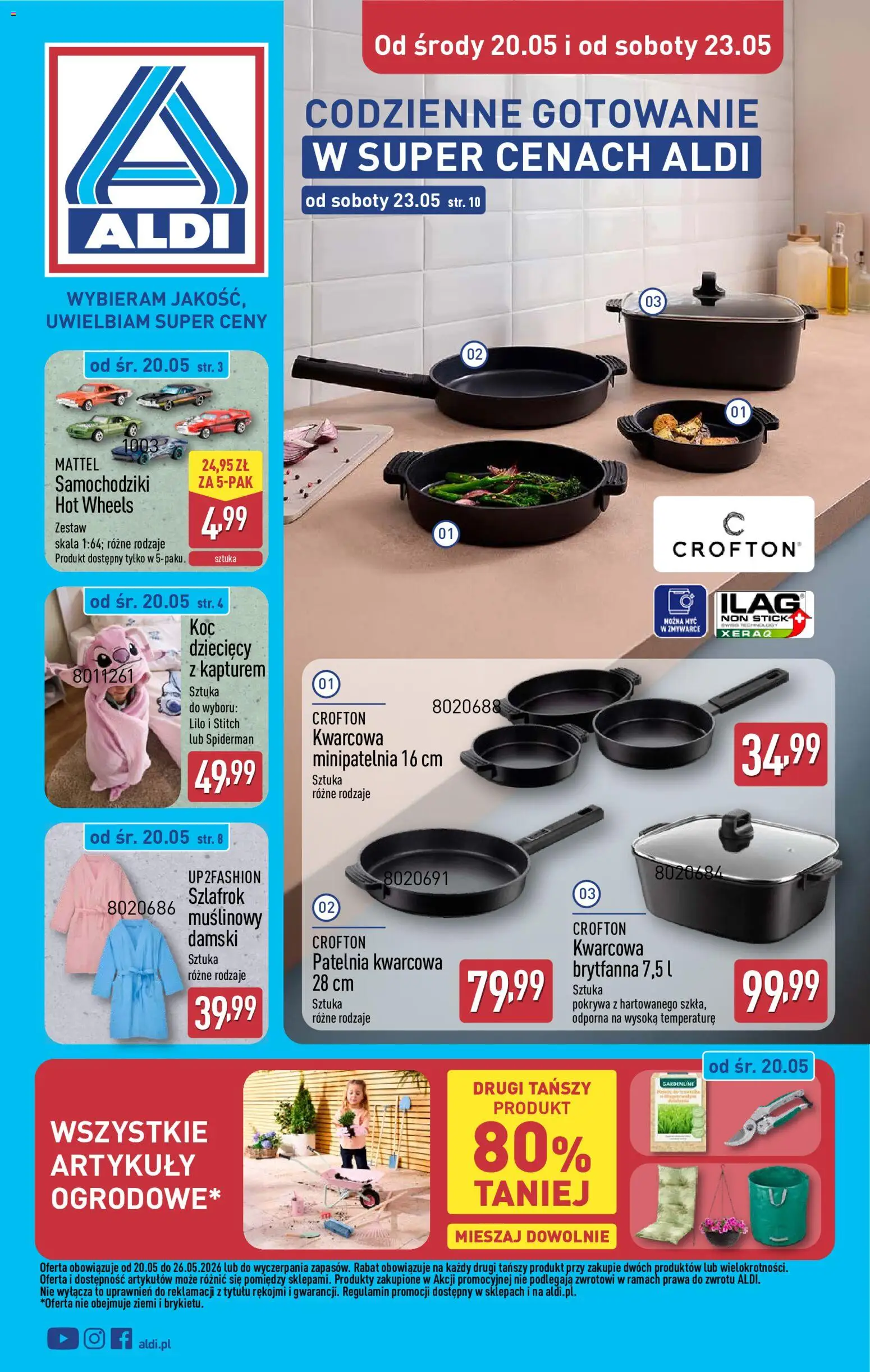 Aldi gazetka - Hity od Środy i od Soboty od 20.05.2026 | Strona: 1 | Produkty: Szlafrok, Patelnia
