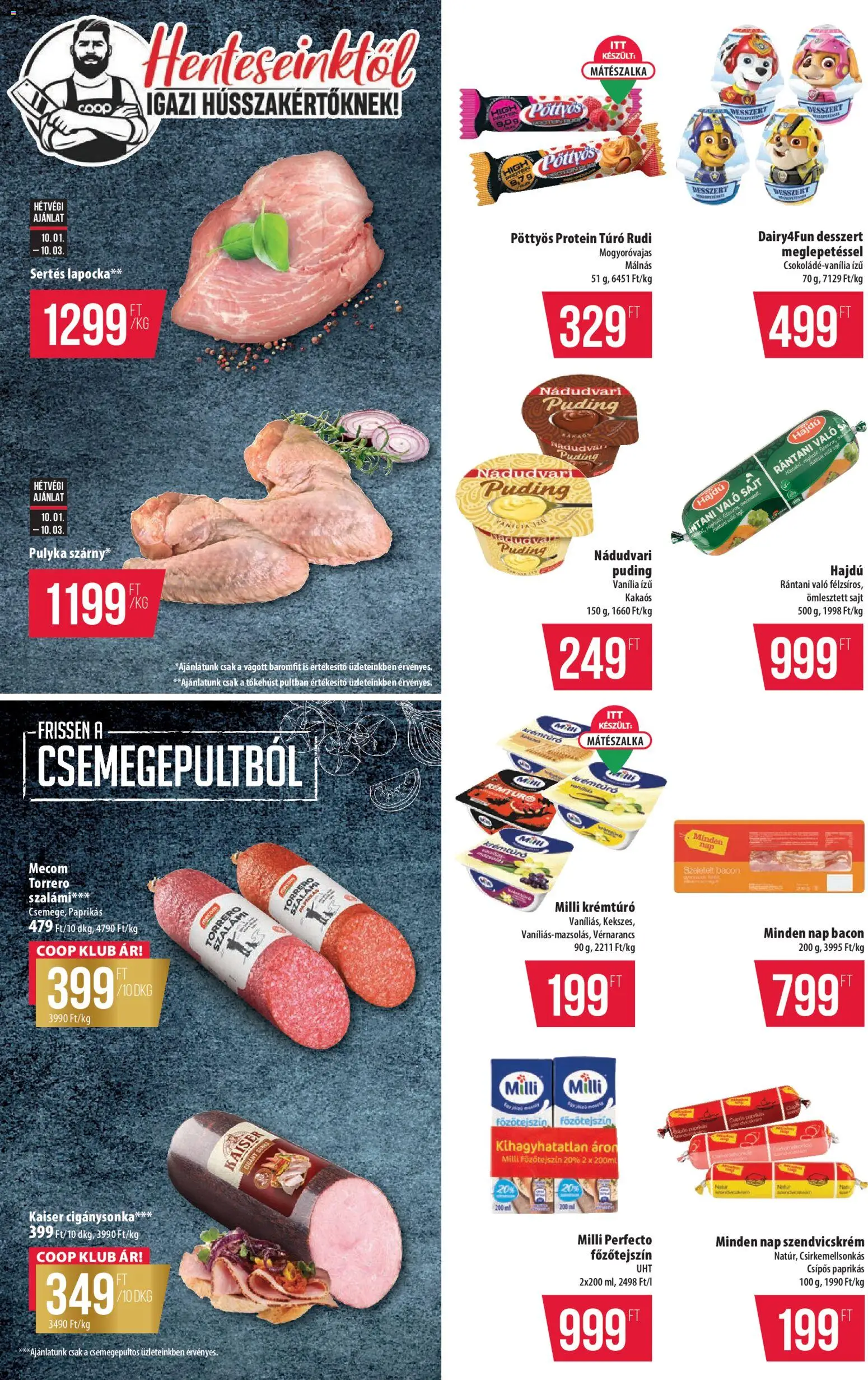 COOP akciós ujság - amely érvényes a következő dátumtól: 2026.10.01. | Oldal: 2 | Termékek: Szendvicskrém, Sertés lapocka, Szalámi, Túró