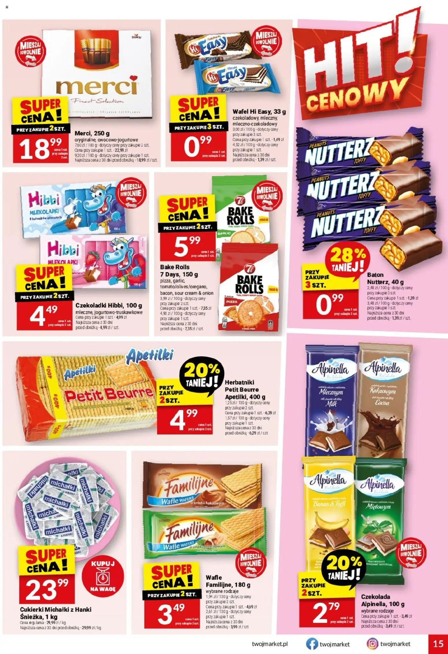 Twój Market gazetka od 16.09.2026 | Strona: 15 | Produkty: Czekoladki, Wafle, Merci, Herbatniki