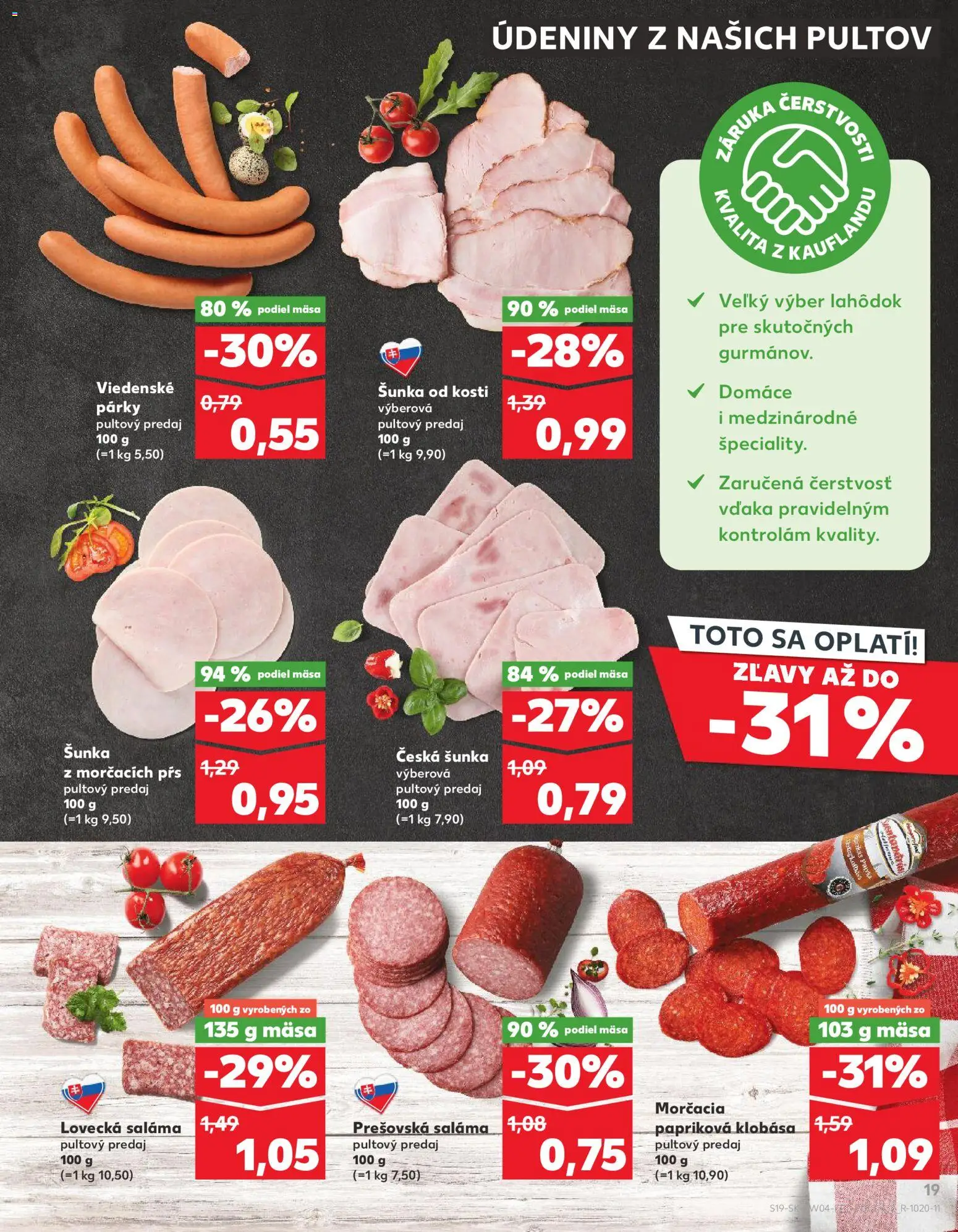 Nové Kaufland akcie – leták je platný od 22.01.2026 | Strana: 19 | Produkty: Saláma, Klobása, Párky, Údeniny