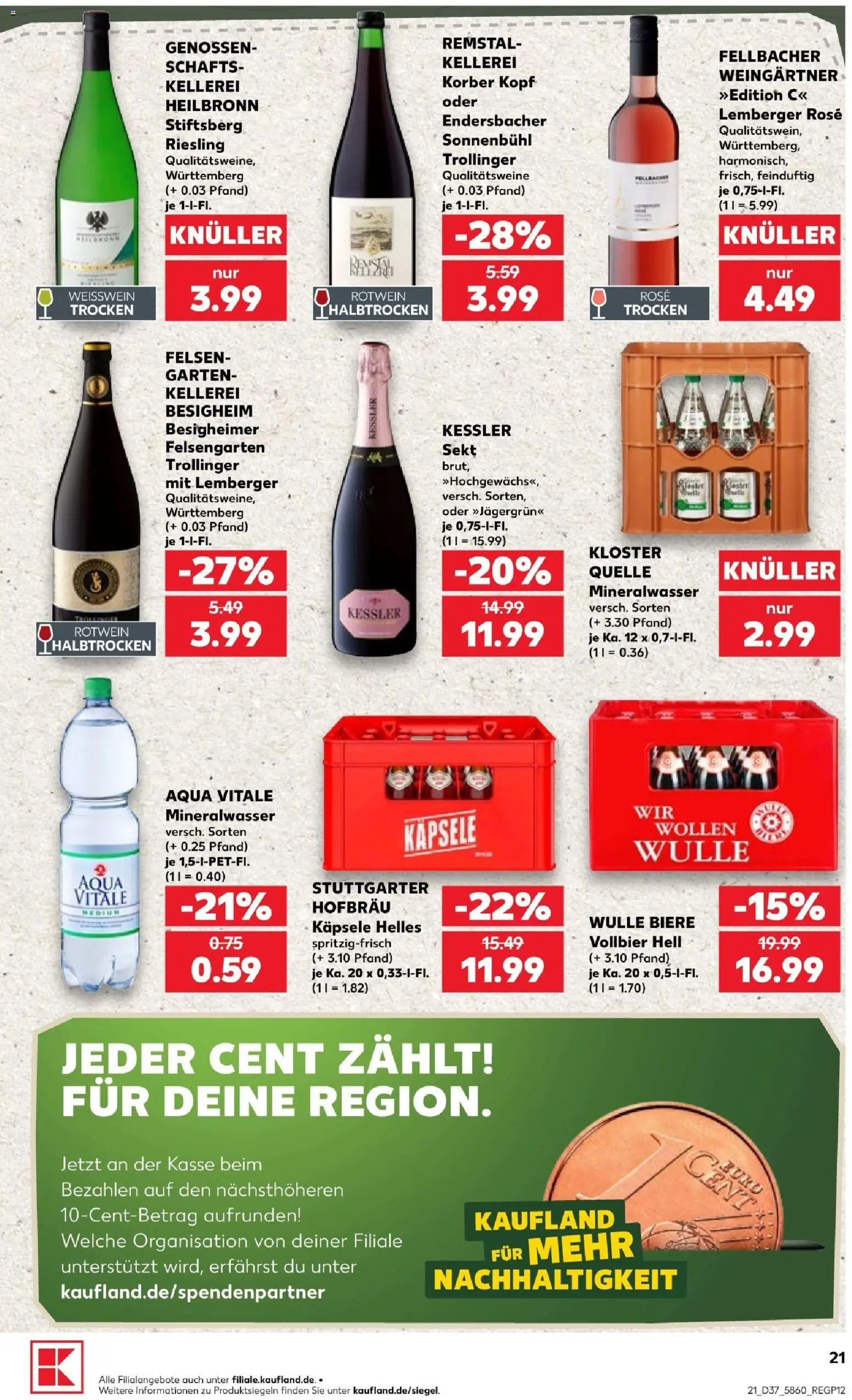 Kaufland Prospekt Stuttgart – gültig ab 10.09.2026 | Seite: 21 | Produkte: Weißwein, Rotwein, Sekt, Mineralwasser
