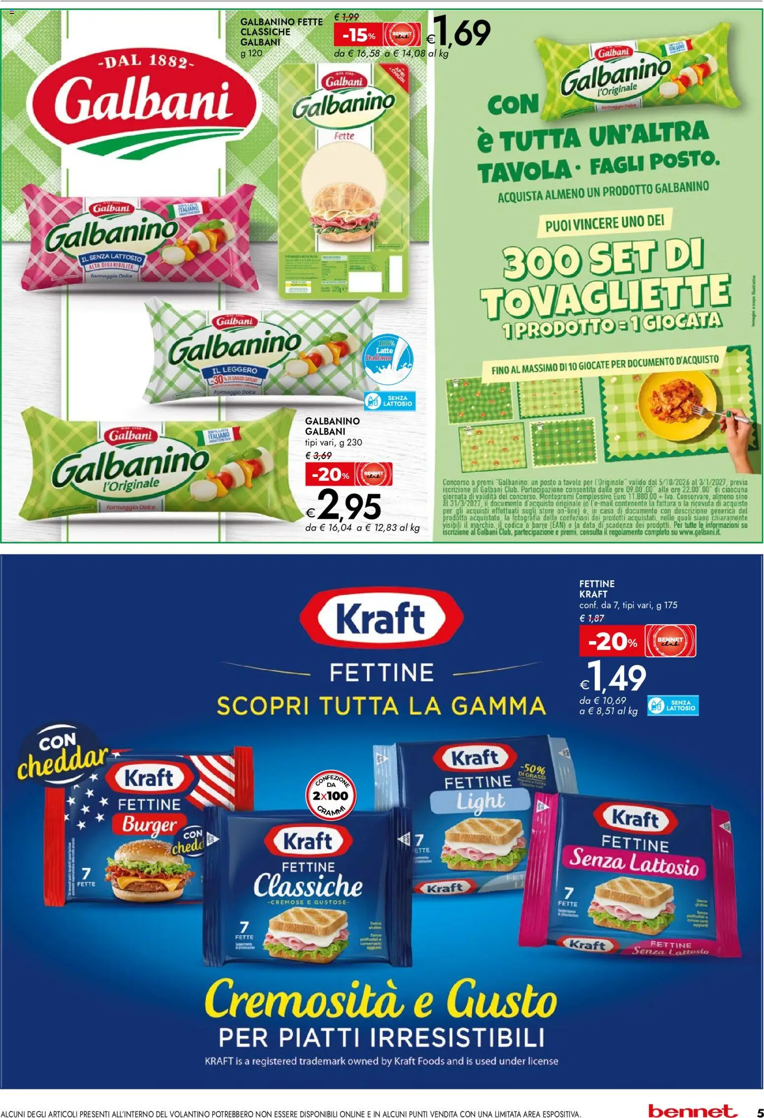 Volantino bennet del 22/10/2026 | Pagina: 5 | Prodotti: Piatti, Formaggio, Data, Senza lattosio
