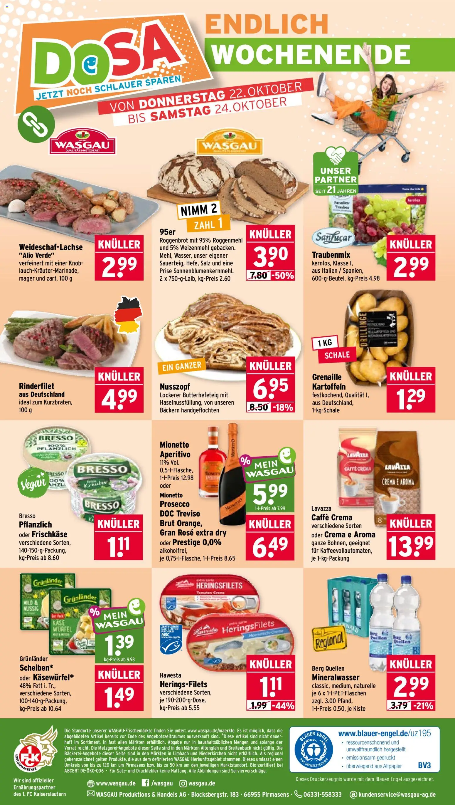 Wasgau Prospekt – gültig ab 19.10.2026 | Seite: 24 | Produkte: Weizenmehl, Prosecco, Kartoffeln, Salz