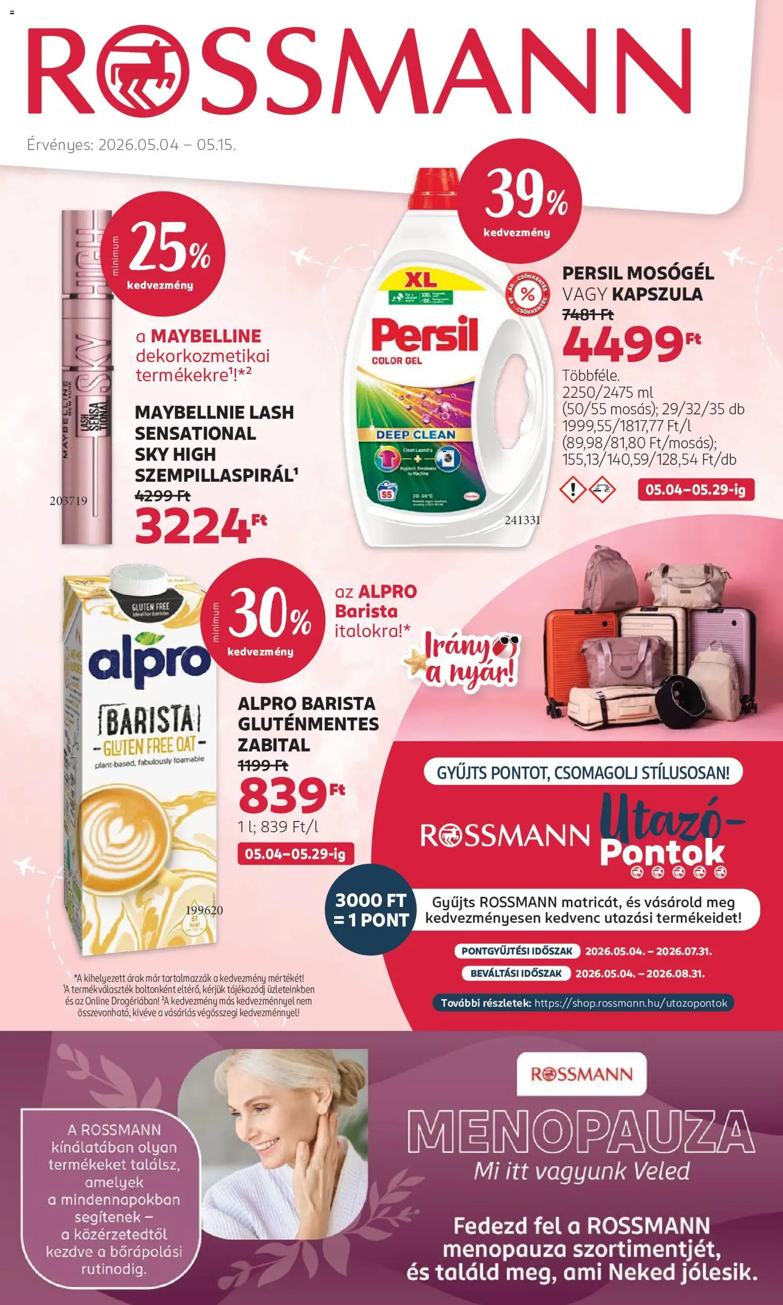 Rossmann akciós ujság - amely érvényes a következő dátumtól: 04.05.2026 | Oldal: 1 | Termékek: Persil, Alpro, Mosógél, Gluténmentes