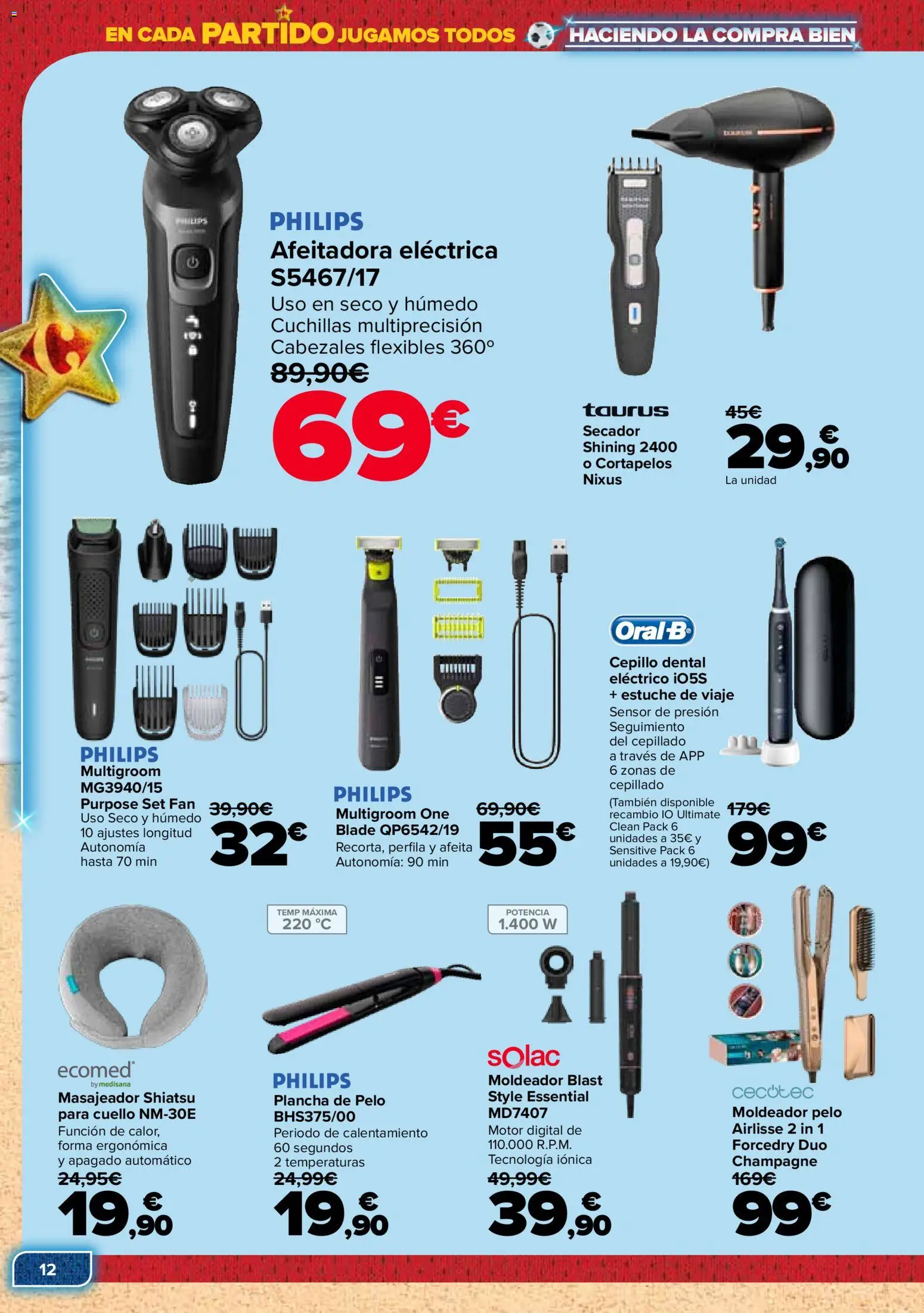 Carrefour Electroverano │ válido desde el 09.06.2026 | Página: 12 | Productos: Cepillo, Afeitadora, Cortapelos, Plancha de pelo