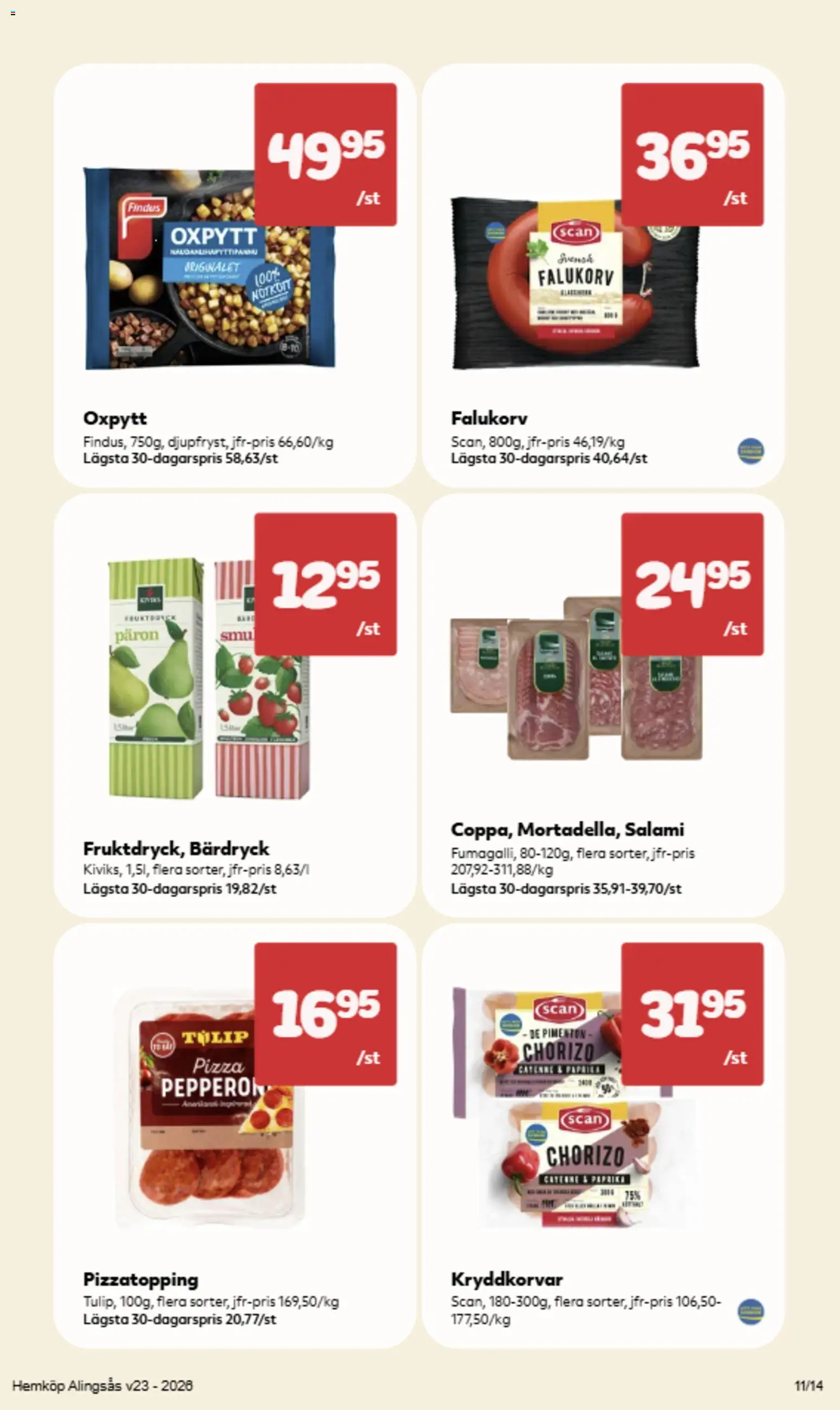 Hemköp reklamblad aktuell från 01.06.2026 | Sida: 12 | Produkter: Salami, Pizza, Nötkött, Chorizo