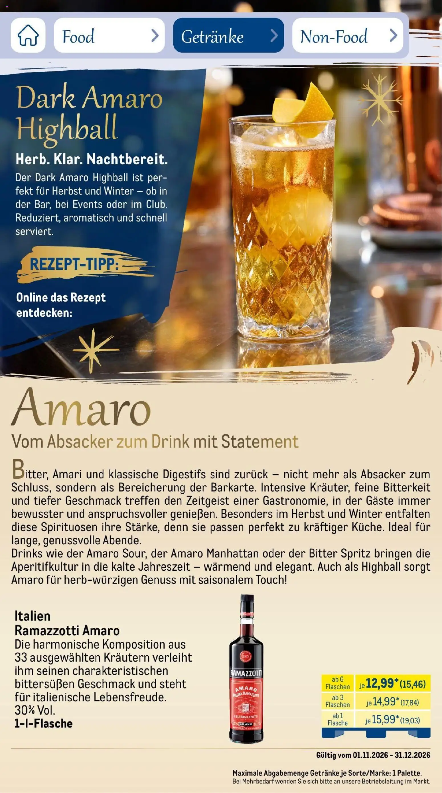 Metro Saisonkatalog Festtage voller Genuss – gültig ab 01.11.2026 | Seite: 84 | Produkte: Ramazzotti