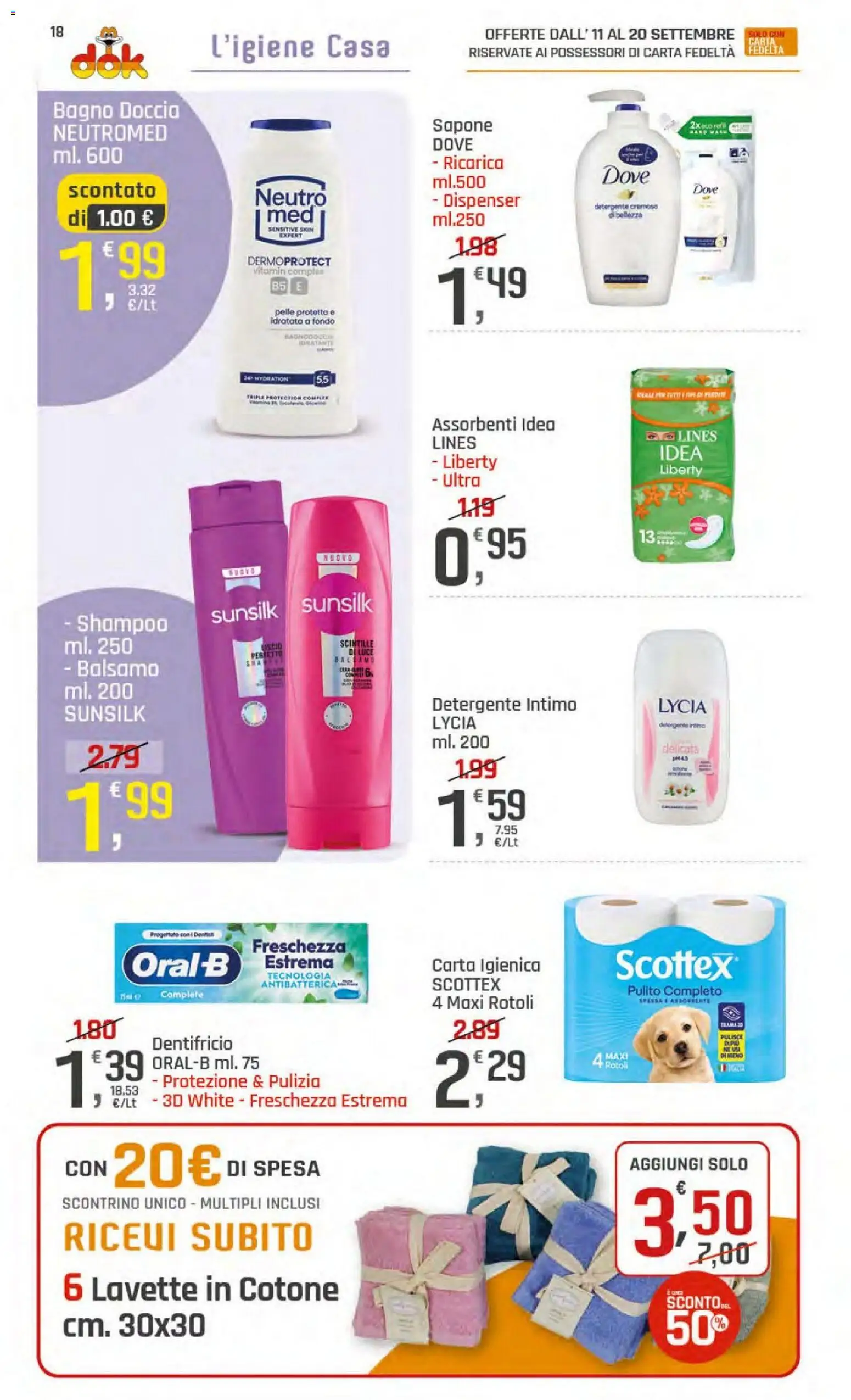 Volantino DOK del 11/09/2026 | Pagina: 18 | Prodotti: Balsamo, Detergente, Intimo, Doccia