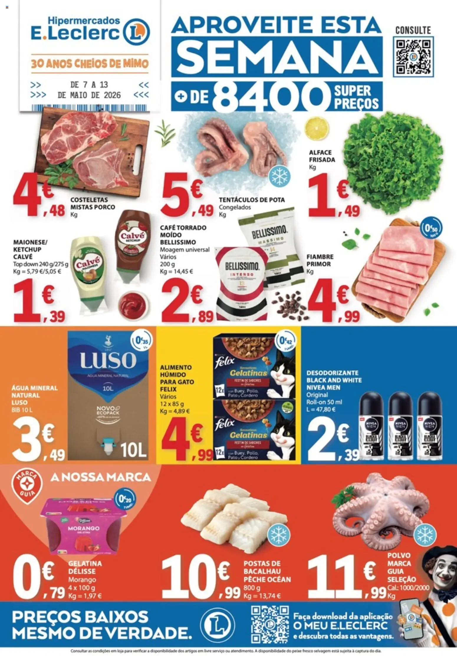 E.Leclerc folheto │ válido de 07.05.2026 | Página: 1 | Produtos: Agua, Top, Desodorizante, Peixe