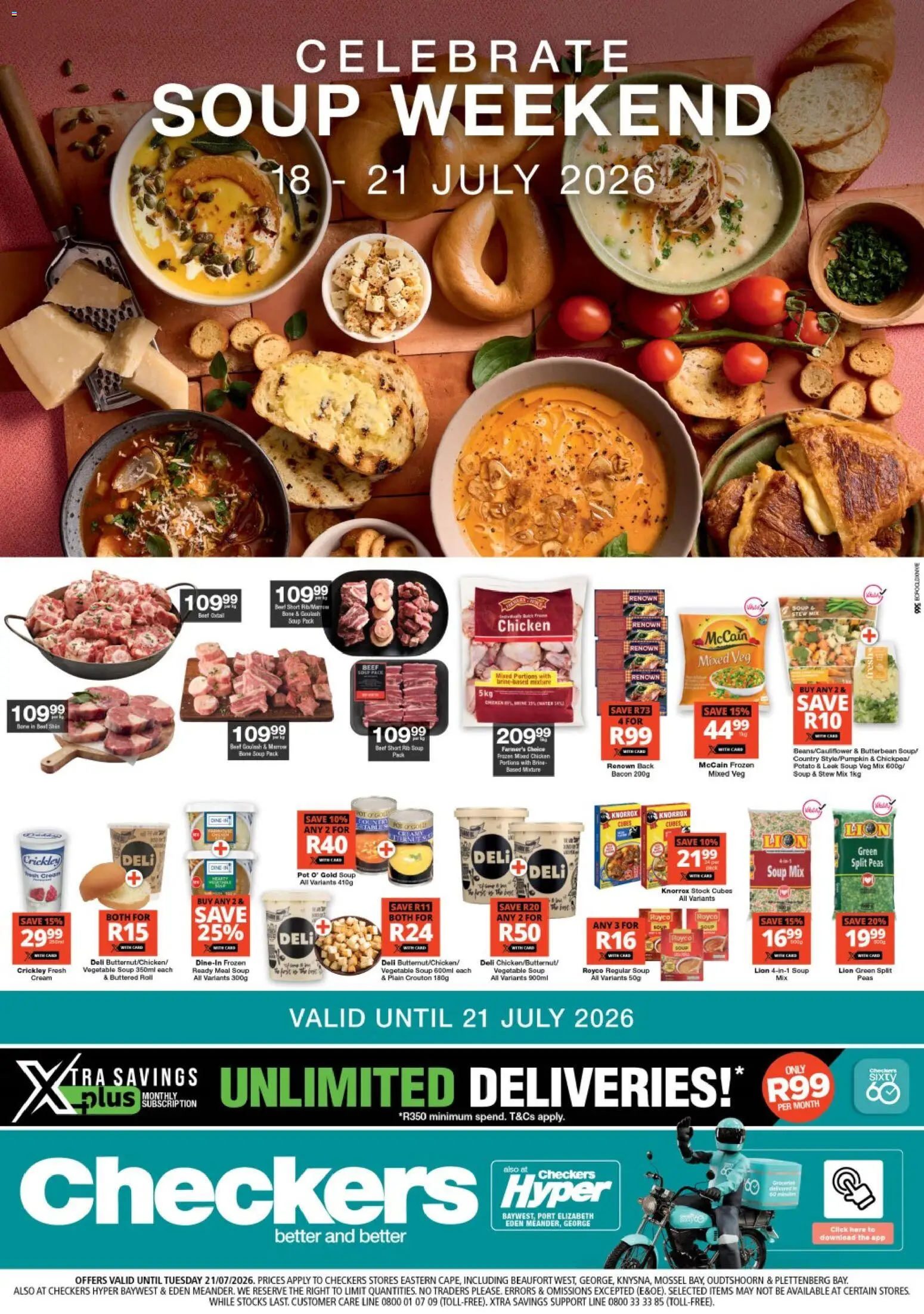 New Checkers catalogue – valid from 18/07/2026 | Page: 1 | Products: Cream, Soup, Stock, Bacon