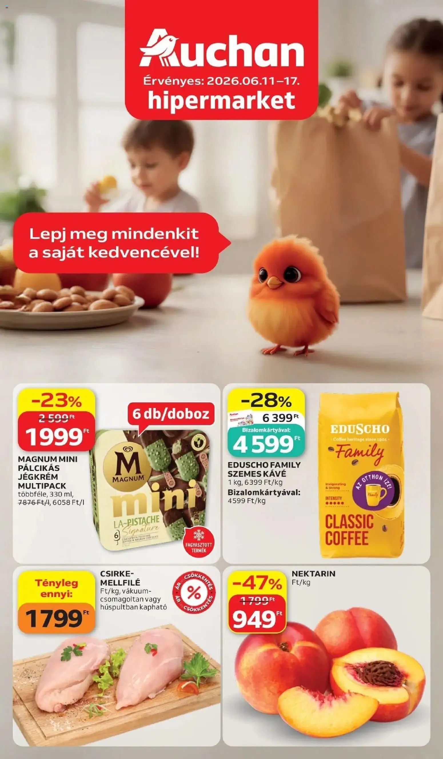 Auchan akciós ujság - amely érvényes a következő dátumtól: 11.06.2026 | Oldal: 1 | Termékek: Nektarin, Kávé, Szemes kávé, Jégkrém