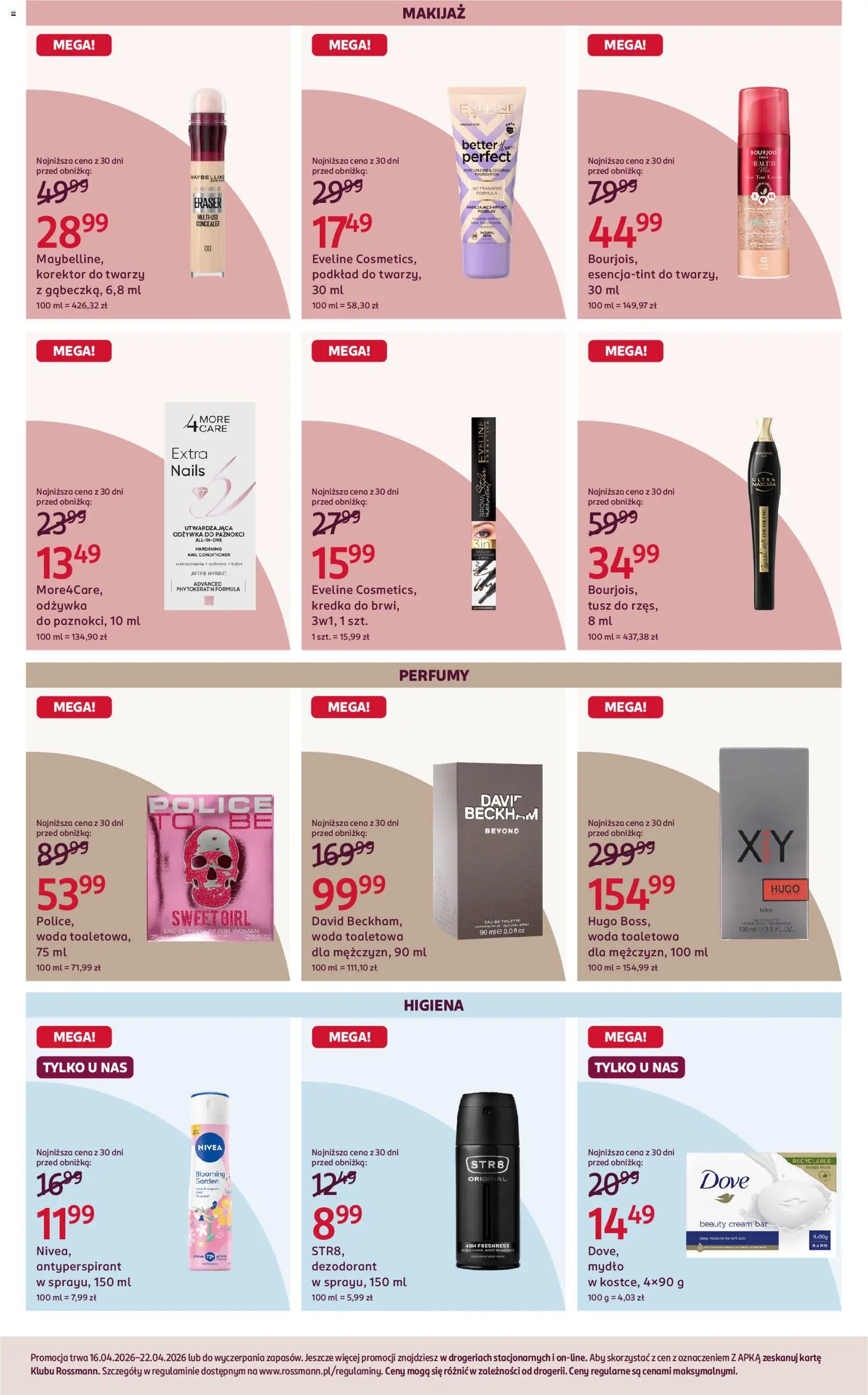 Rossmann gazetka od 16.04.2026 | Strona: 6 | Produkty: Korektor, Antyperspirant, Woda, Odżywka do paznokci