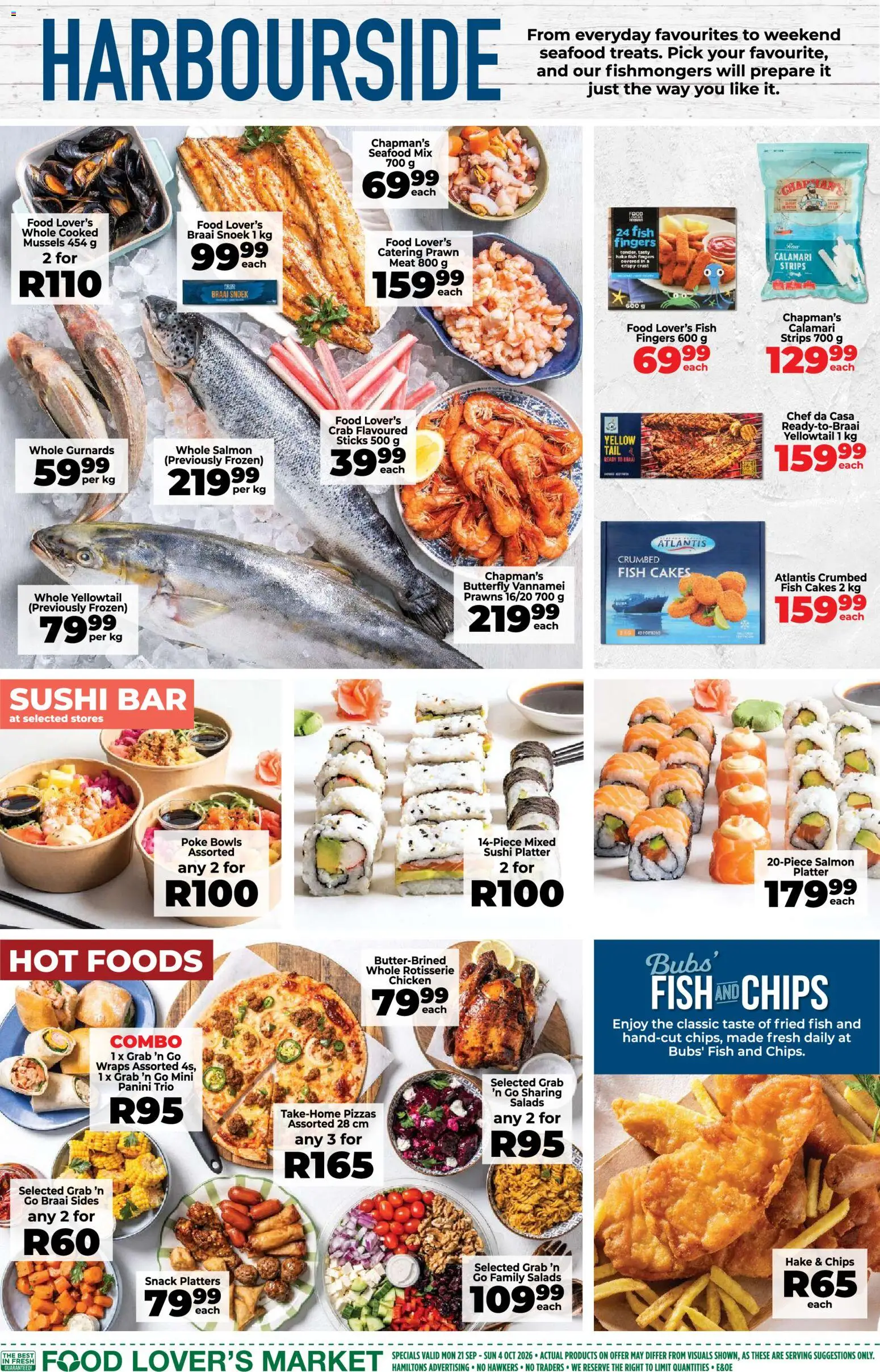 New Food Lover's Market catalogue – valid from 21/09/2026 | Page: 4 | Products: Platter, Chicken, Bowls, Chips