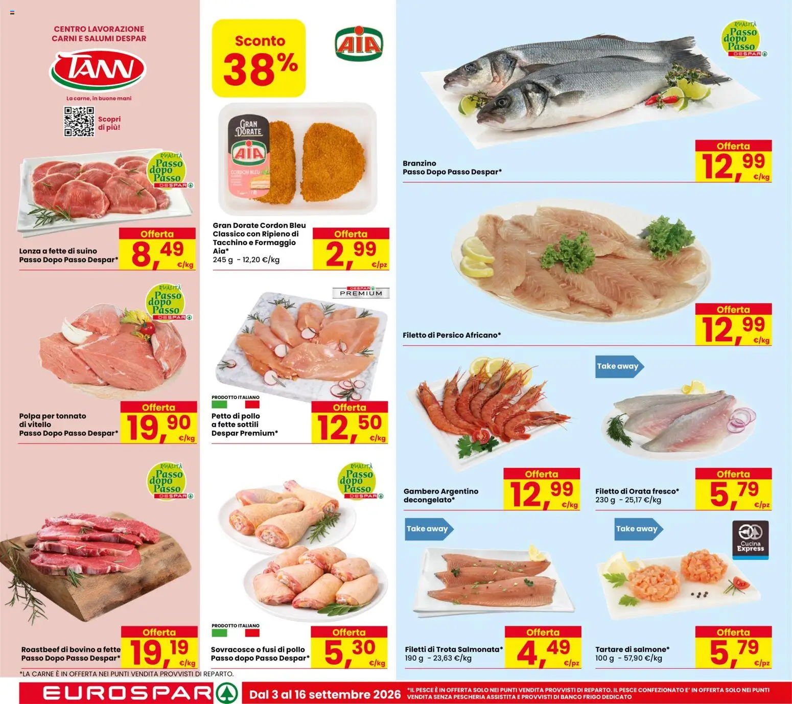 Volantino Eurospar del 03/09/2026 | Pagina: 4 | Prodotti: Bovino, Petto di Pollo, Branzino, Vitello