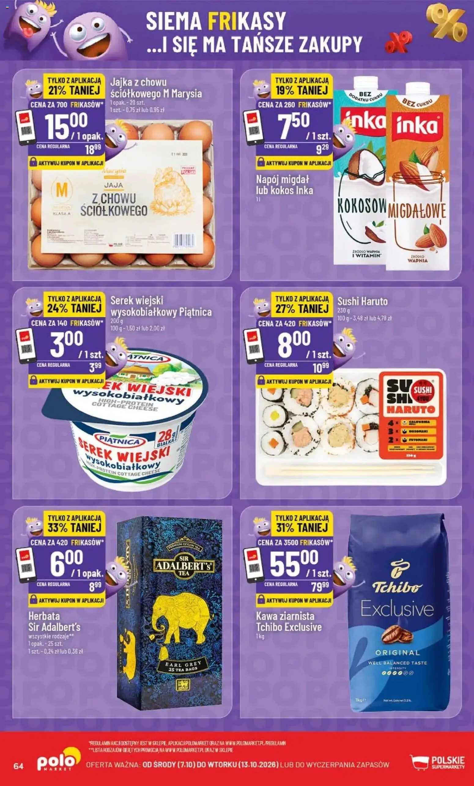 Nowa POLOmarket gazetka od jutra 07.10.2026 | Strona: 64 | Produkty: Piątnica, Jajka, Kawa, Herbata