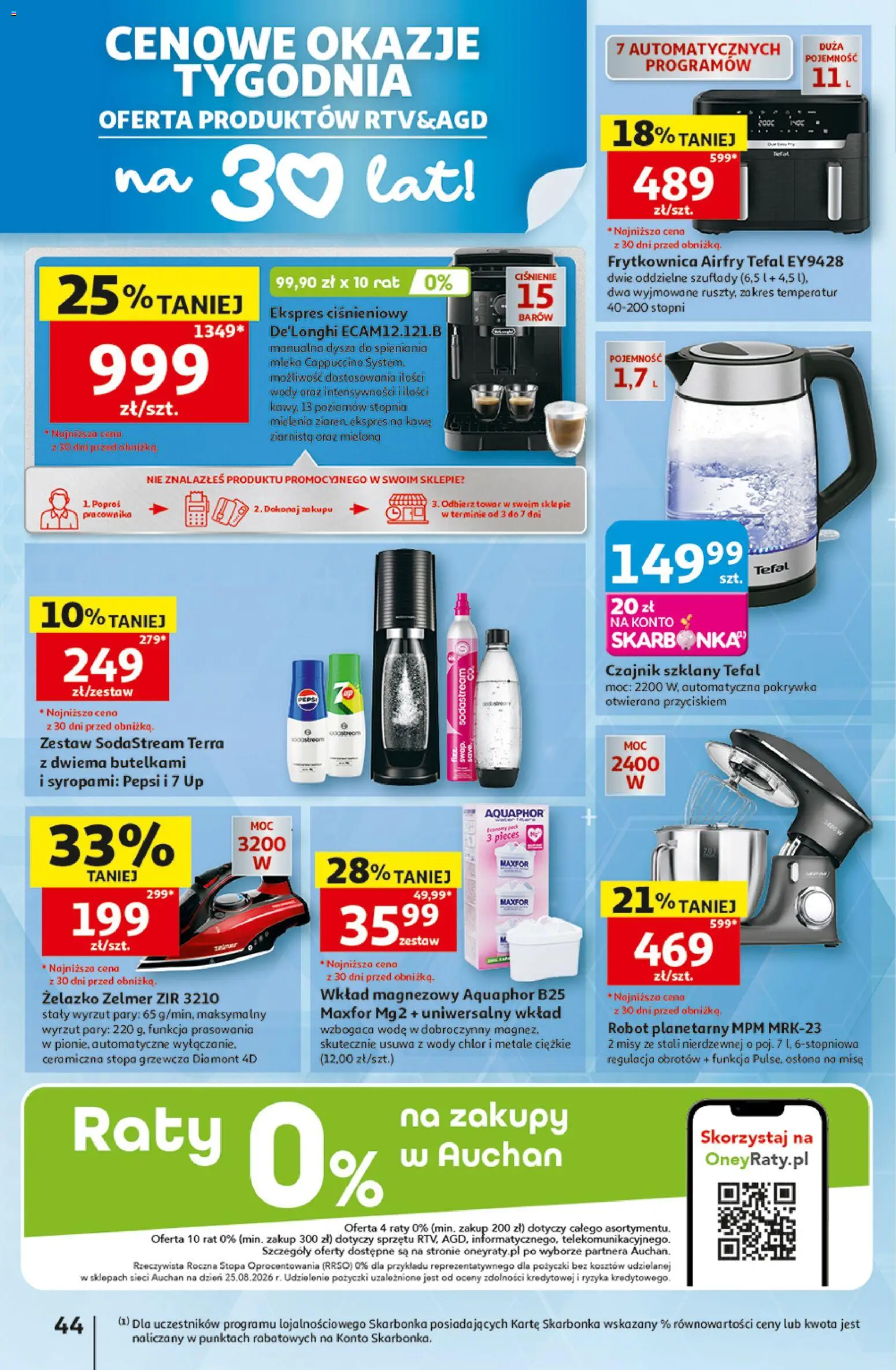 Auchan gazetka - 30 Lat Hipermarket od 10.09.2026 | Strona: 44 | Produkty: Ekspres ciśnieniowy, Czajnik, Robot, Cappuccino