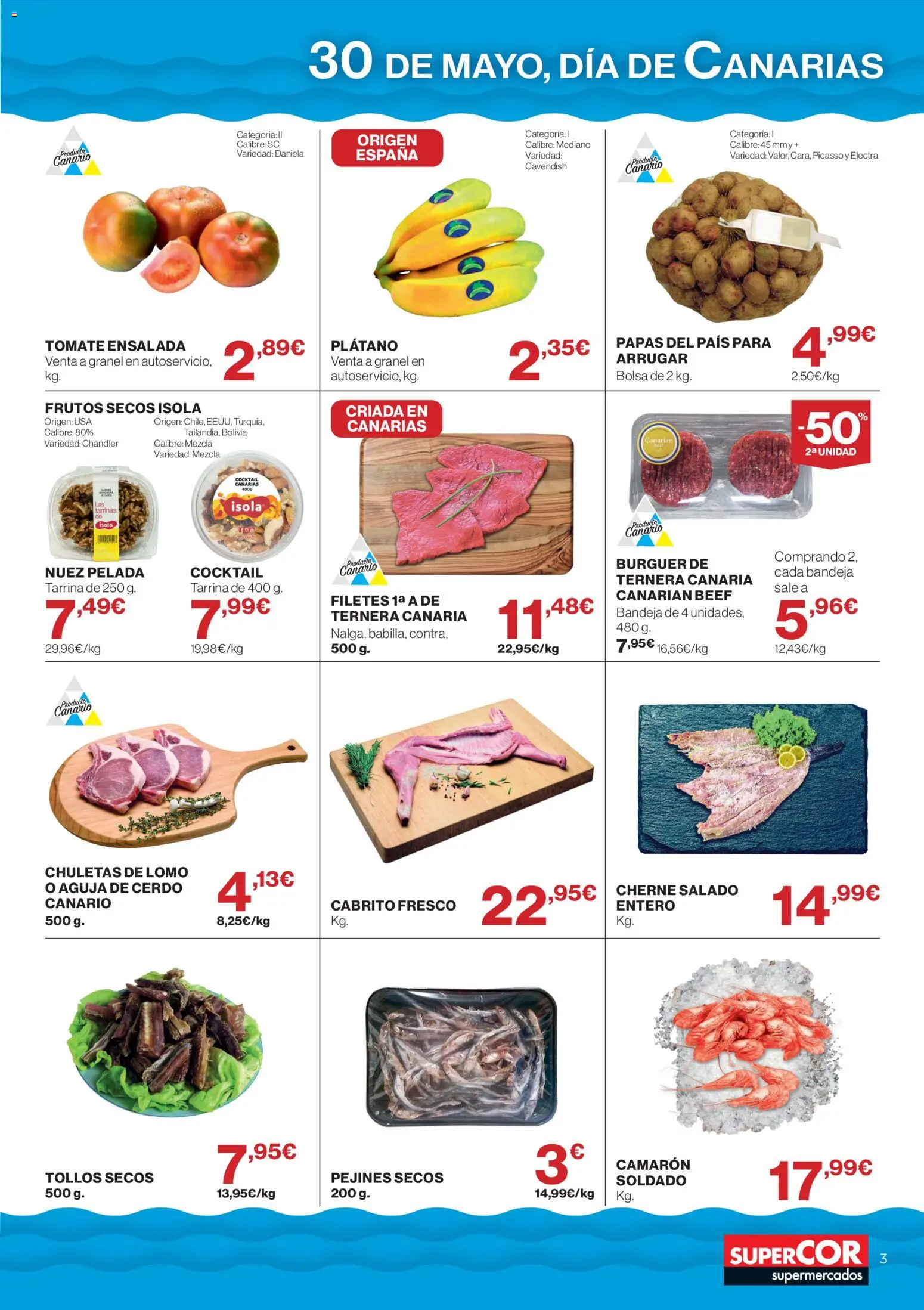 Supercor Canarias │ válido desde el 21.05.2026 | Página: 3 | Productos: Cerdo, Frutos secos, Ensalada, Bandeja