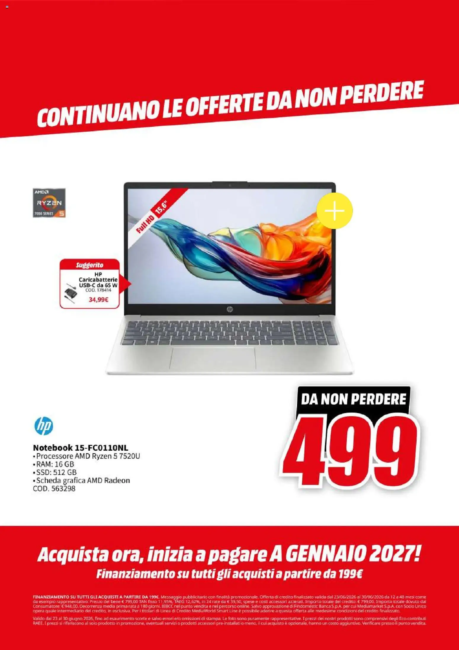 Volantino Media World del 23/06/2026 | Pagina: 16 | Prodotti: Notebook, Caricabatterie