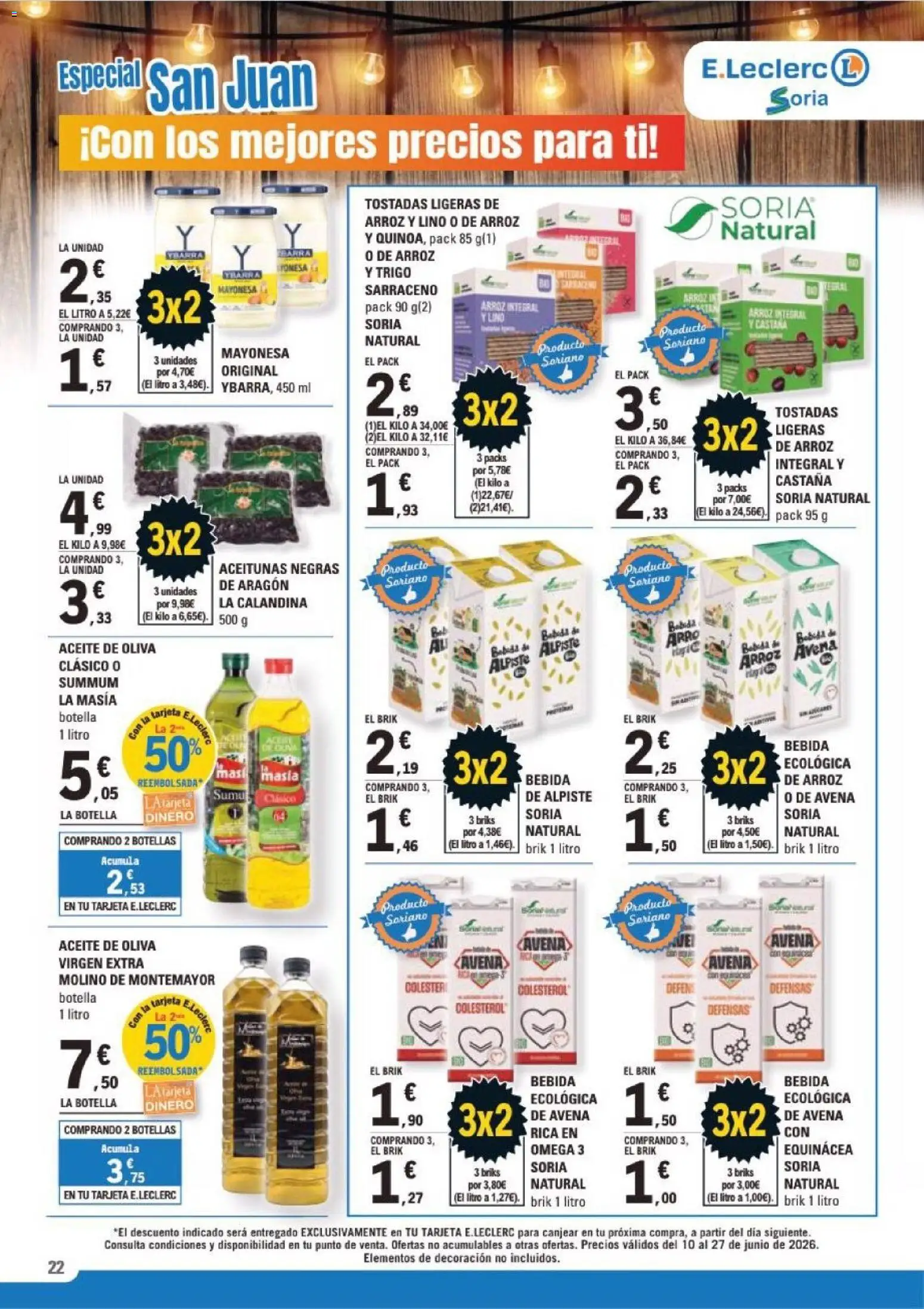 E.Leclerc Soria │ válido desde el 10.06.2026 | Página: 22 | Productos: Δοχείο φοντί, Aceite, Οθόνη προβολής, Bebida de arroz