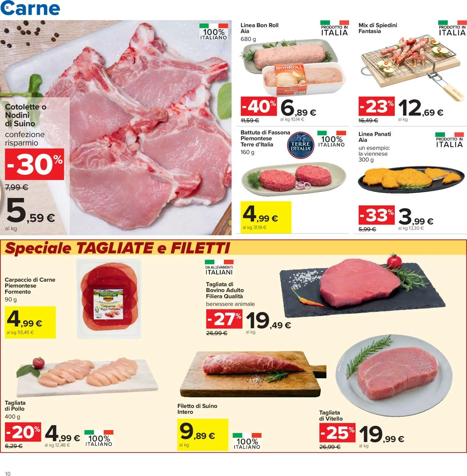 Volantino Carrefour del 16.06.2026 | Pagina: 10 | Prodotti: Bovino, Pollo, Vitello, Spiedini