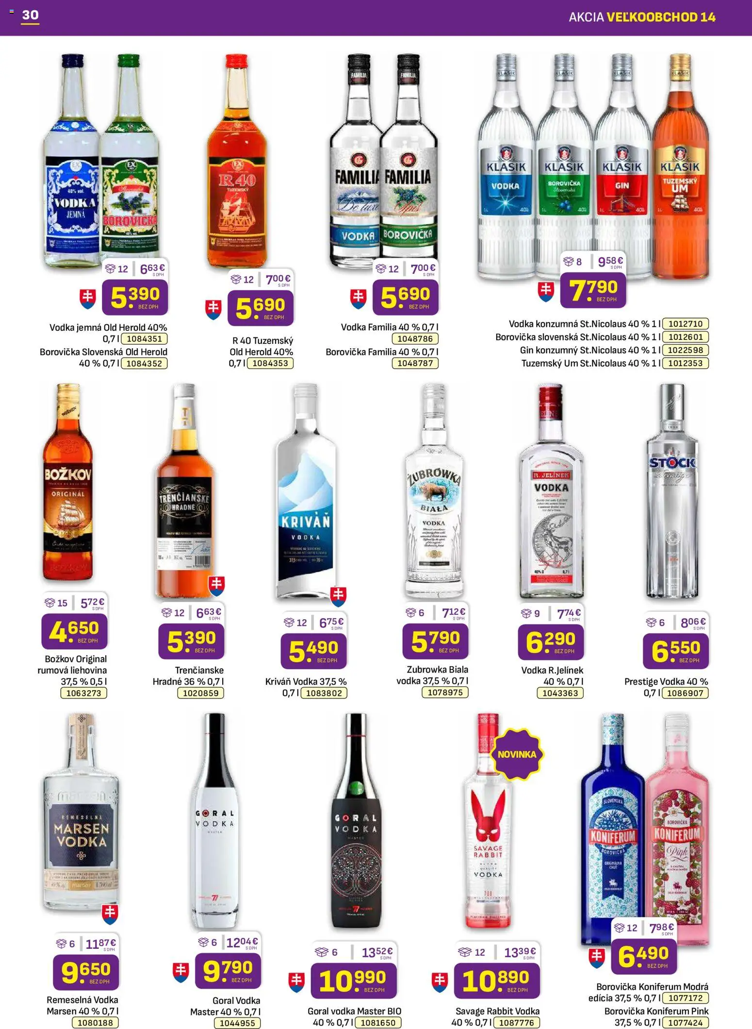 Nové Libex akcie – leták je platný od 13.07.2026 | Strana: 30 | Produkty: Borovička, Božkov, Gin, Vodka