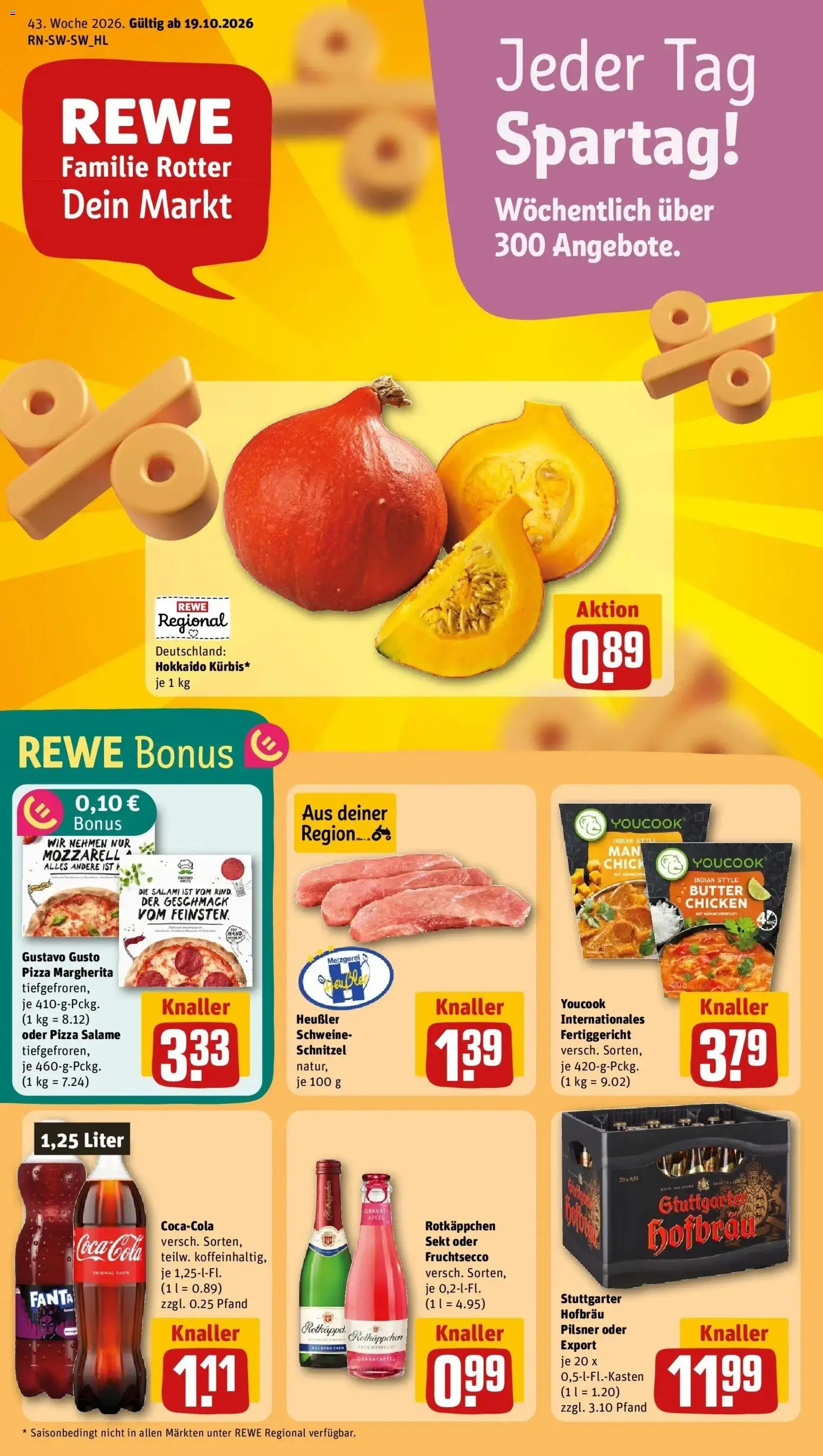 REWE Prospekt ab 19.10.2026 zum Blättern » Angebote | Seite: 1 | Produkte: Gustavo gusto, Youcook, Granatapfel, Butter
