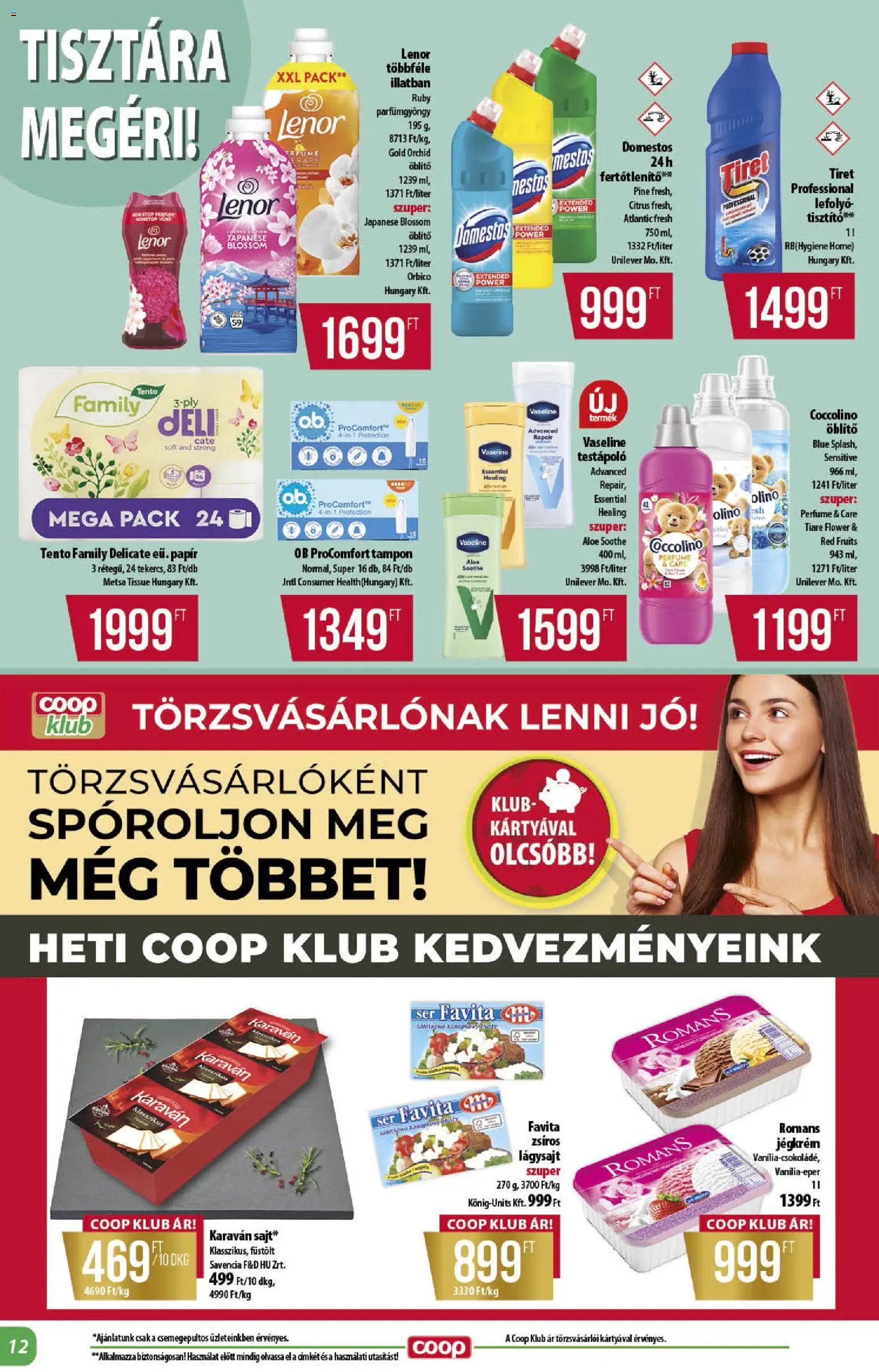 COOP akciós ujság - amely érvényes a következő dátumtól: 2026.07.23. | Oldal: 12 | Termékek: Coccolino, Sajt, Testápoló, Jégkrém