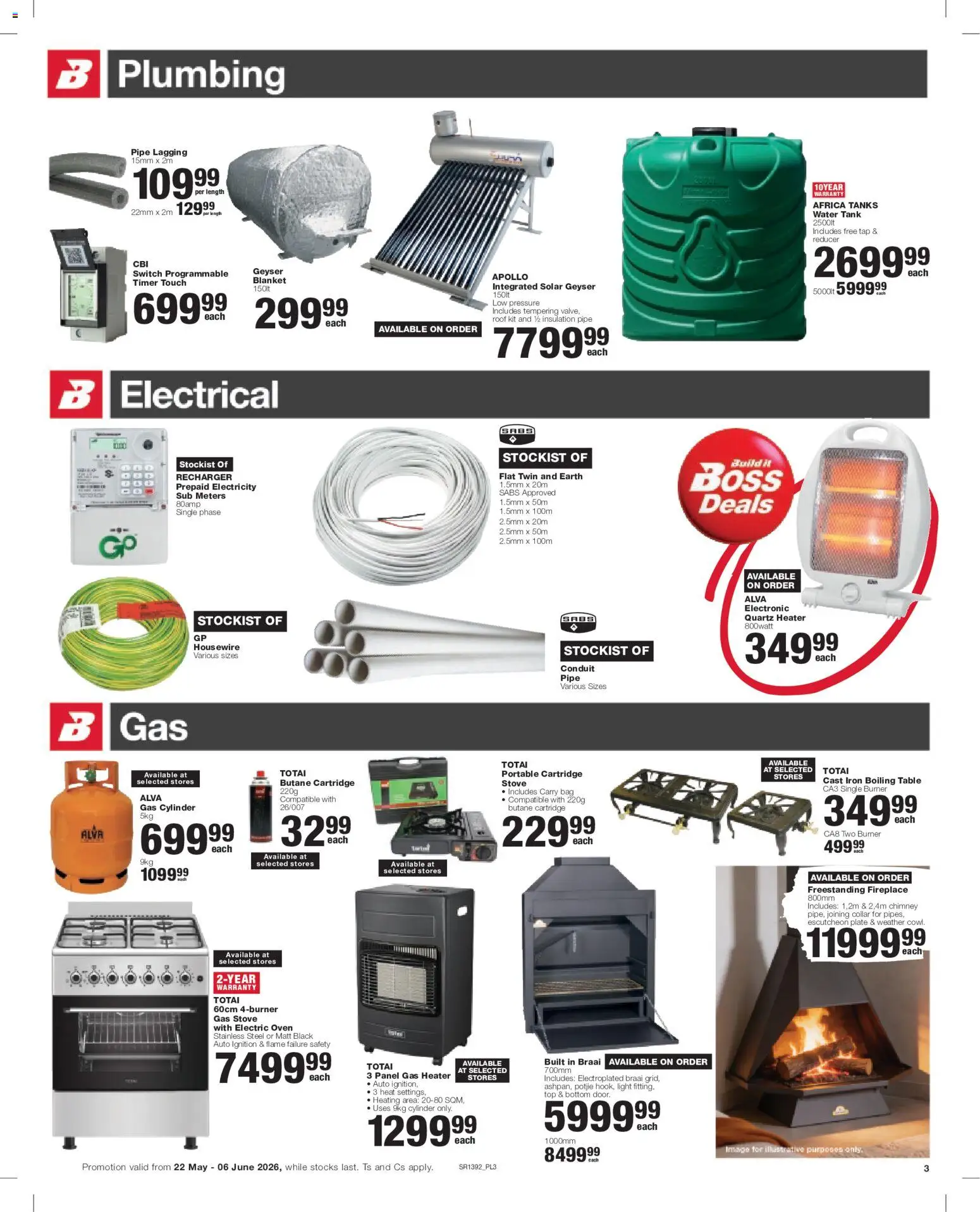 New Build It catalogue – valid from 22.05.2026 | Page: 3 | Products: Plate, Gas stove, Tap, Pipe