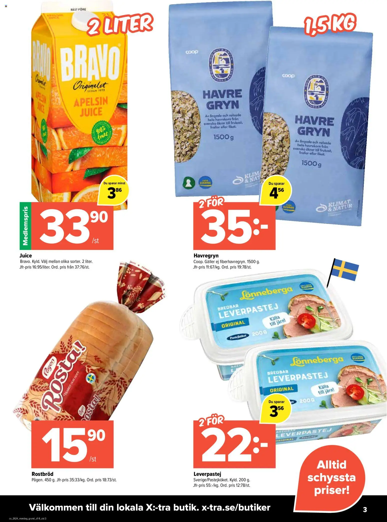 Coop X:-TRA reklamblad aktuell från 08.06.2026 | Sida: 3 | Produkter: Järn, Galler, Juice, Apelsin