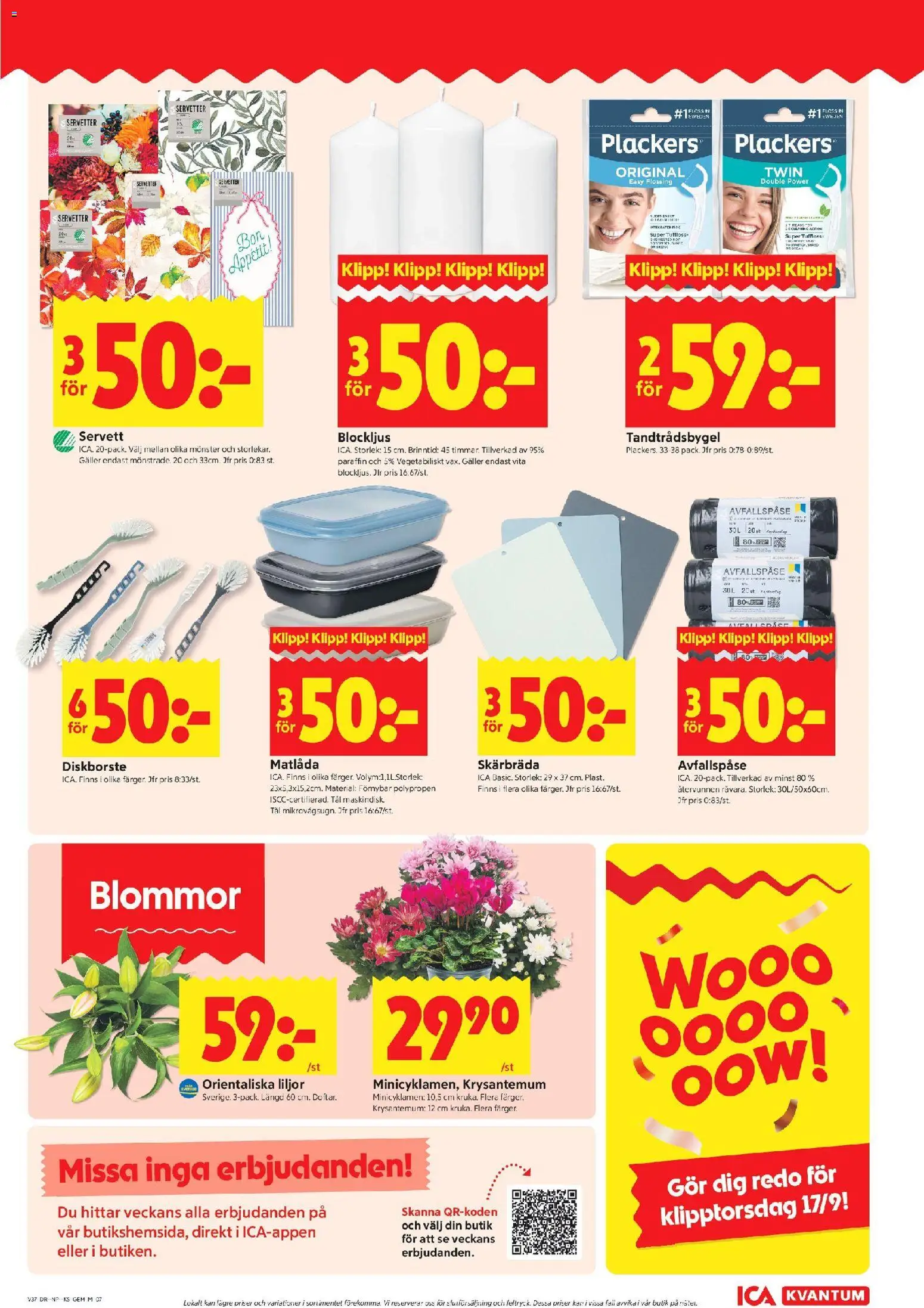 ICA Kvantum reklamblad aktuell från 07/09/2026 | Sida: 7 | Produkter: Gem, Plackers, Matlåda, Servetter