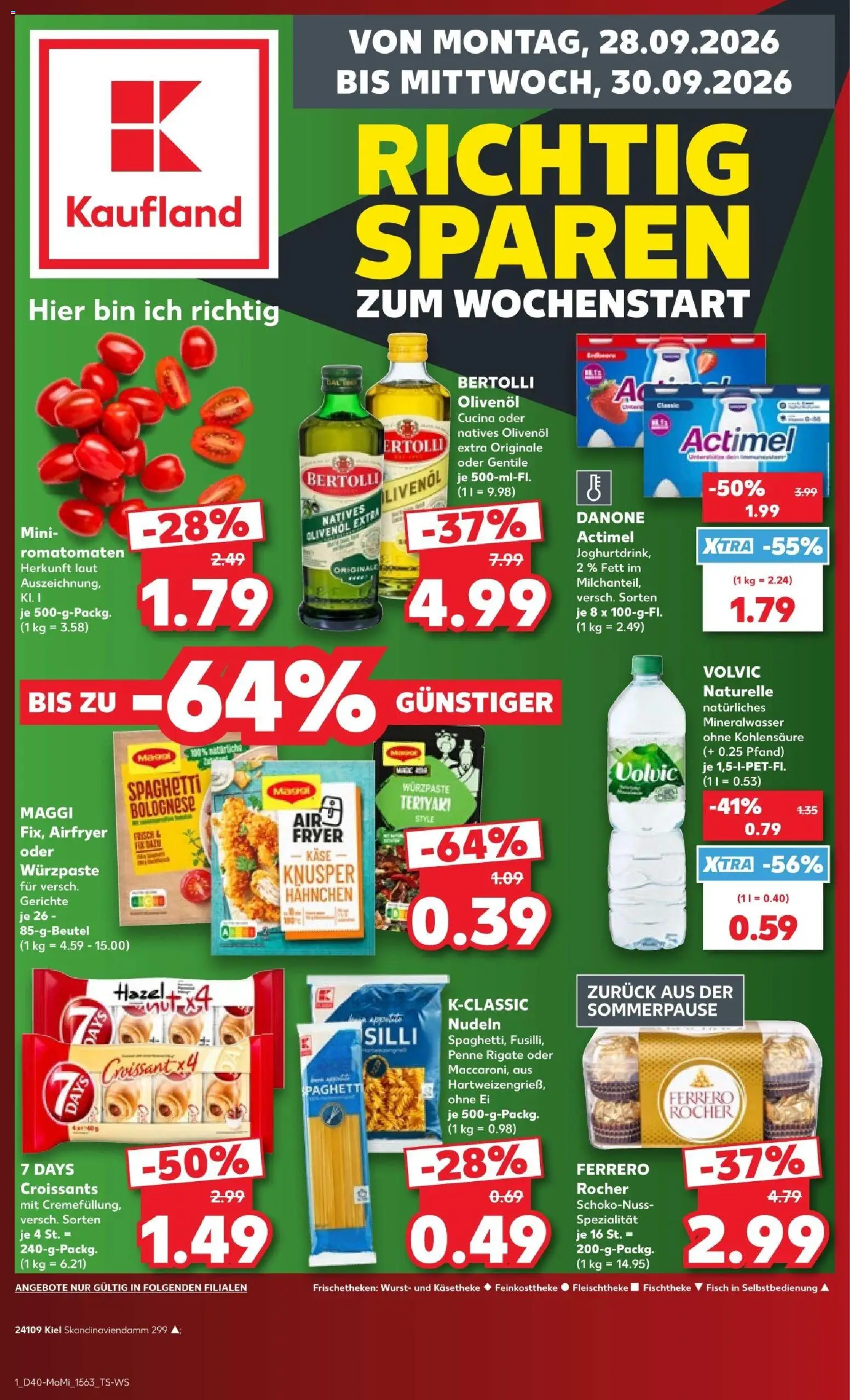 Kaufland Prospekt Kiel – gültig ab 28.09.2026 | Seite: 1 | Produkte: Actimel, Maggi, Wurst, Nudeln