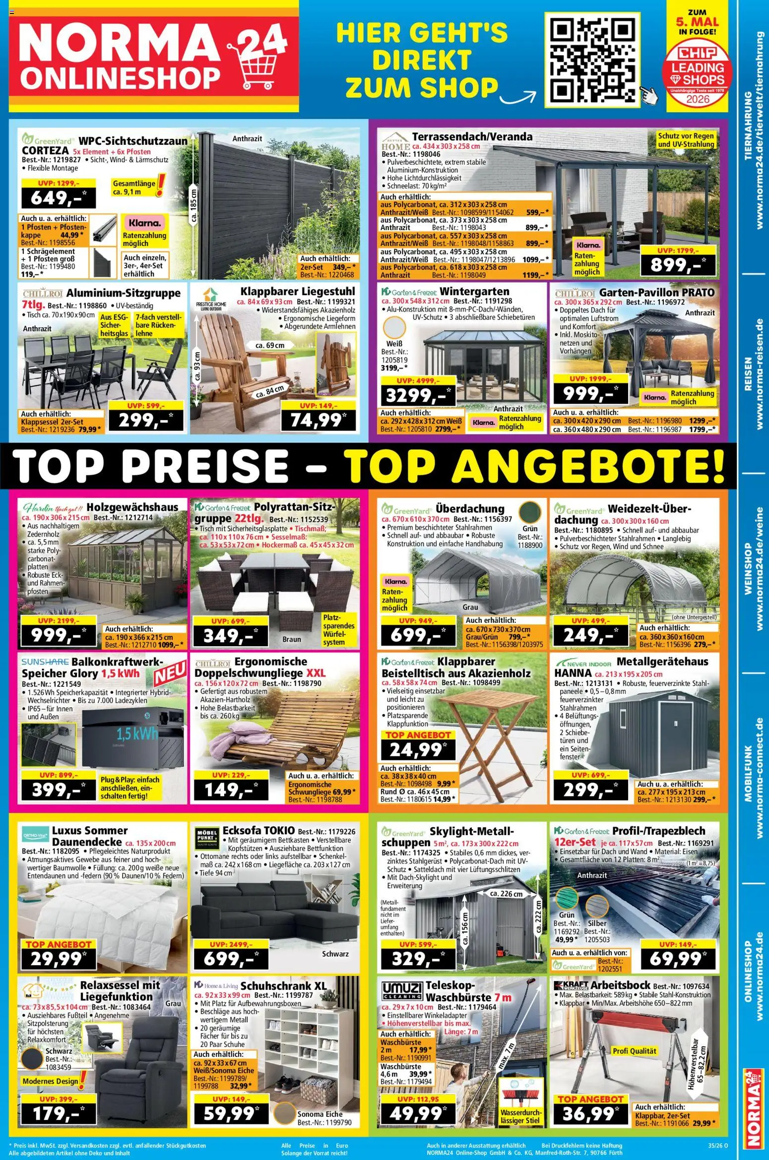 Norma Onlineshop – gültig ab 24.08.2026 | Seite: 1 | Produkte: Ecksofa, Beistelltisch, Tisch, Kappe