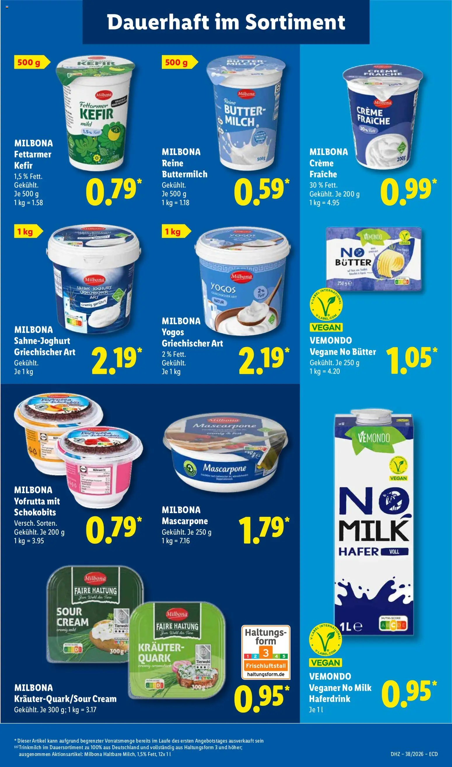 Lidl Německo leták od 14.09.2026 | Strana: 21 | Produkty: Vegan, Kefír, Milbona, Mascarpone